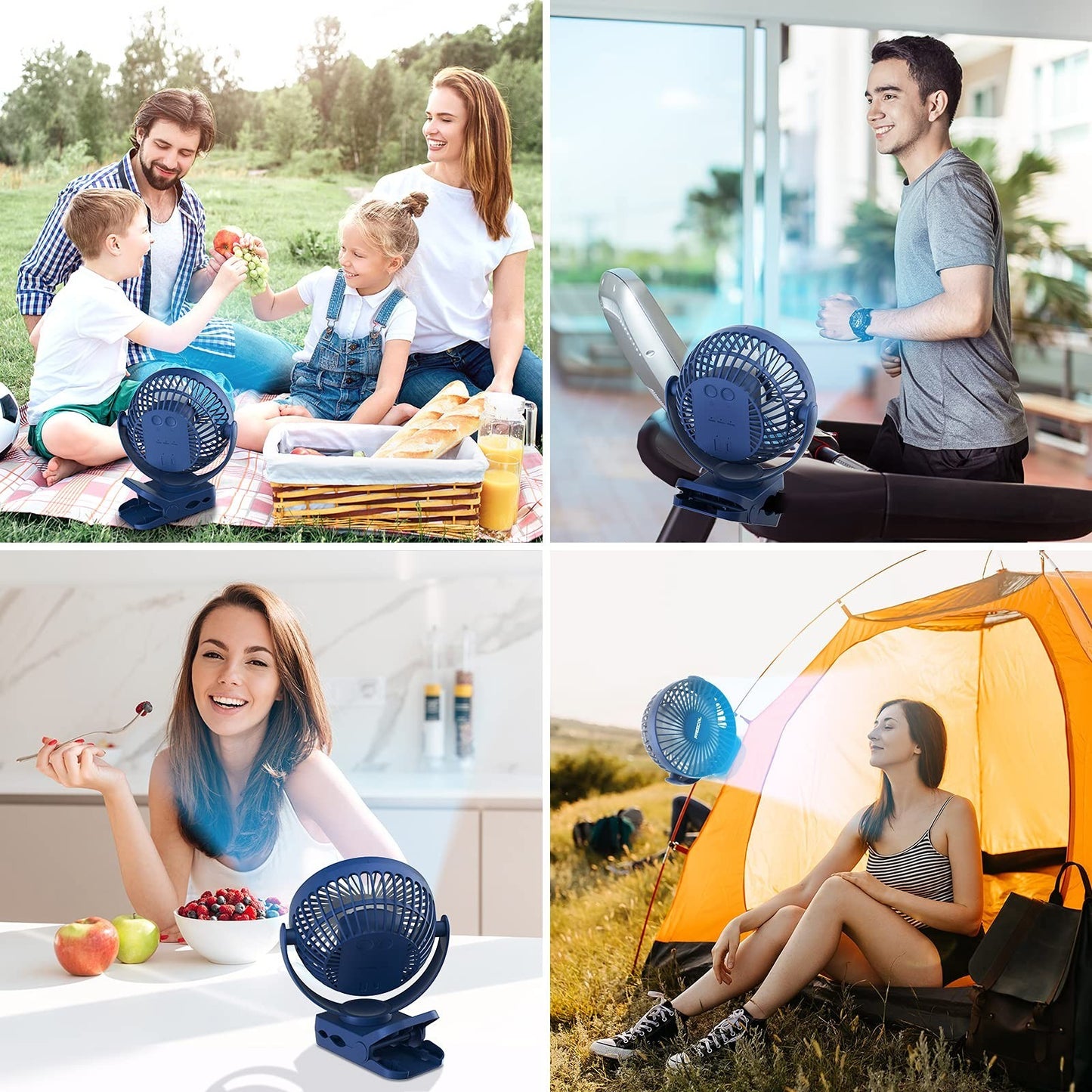 Portable Clip On Fan with 12000mAh Battery, LED Lights, Rechargeable, Ideal for6