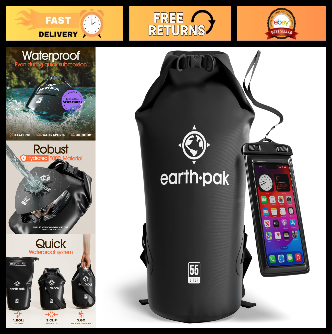 Waterproof Phone Pouch 2 Pack   Floatable IPX8 Case for 7" Phones, Lanyard, Dry0