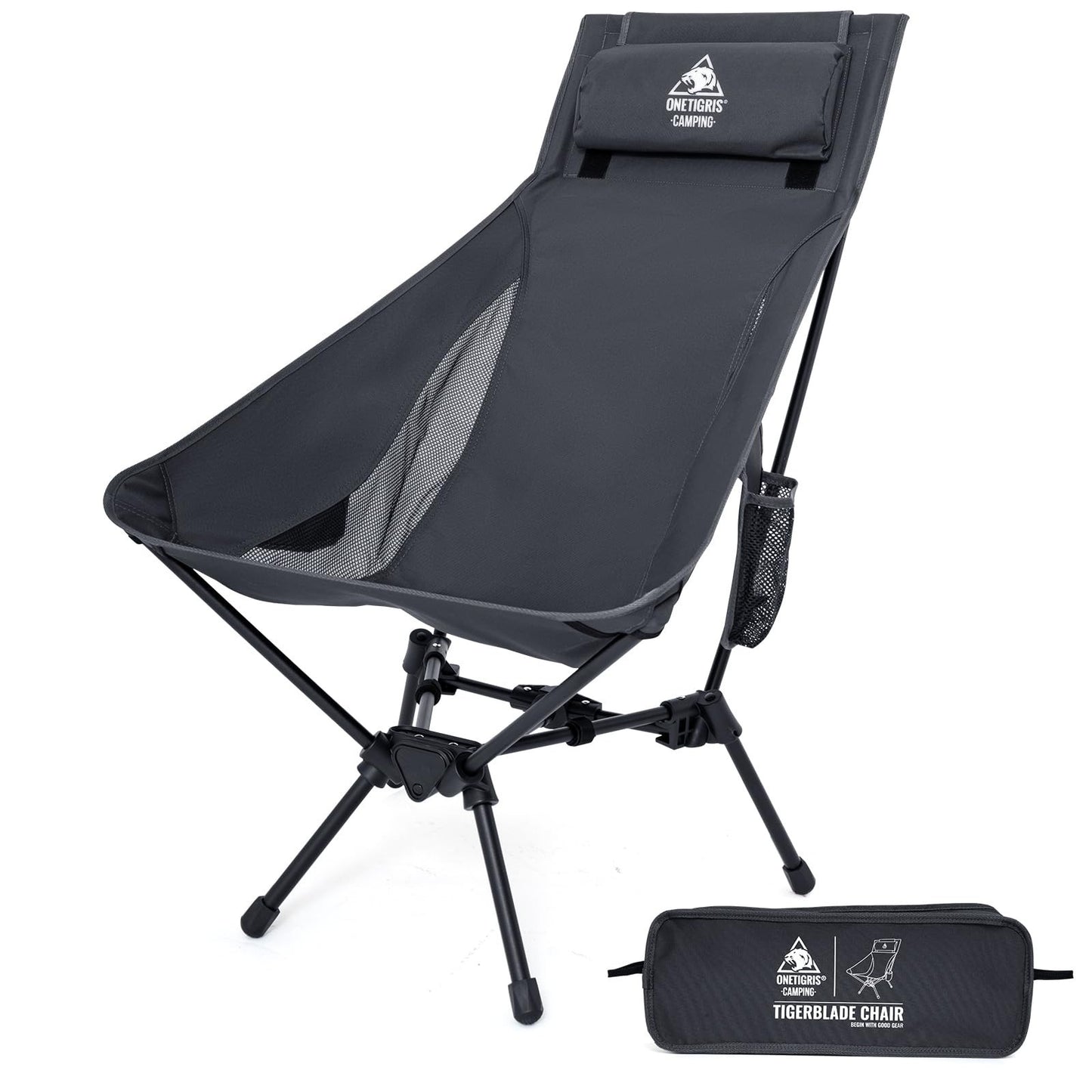 High Back Camping Chair with Pillow, Comfortable Widened Folding Seat for Outdoo1