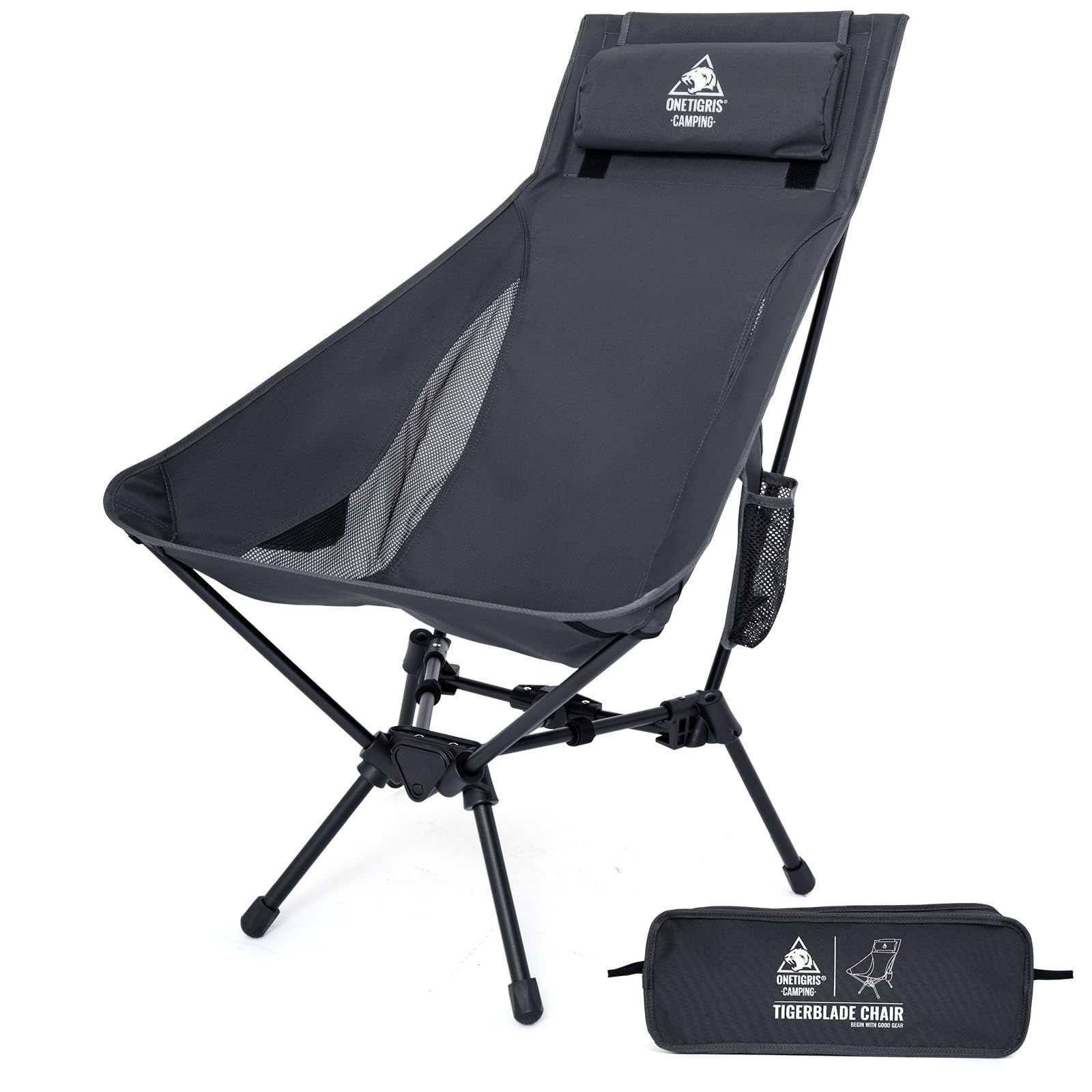 High Back Camping Chair with Pillow, Comfortable Widened Folding Seat for Outdoo1