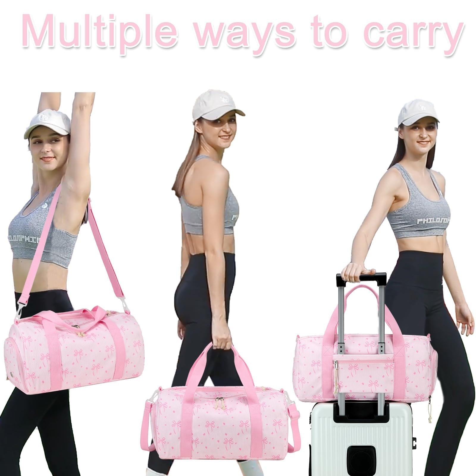 Cute Gym Duffle Bag for Girls - Waterproof Sports Overnight Bag with Shoe Compar5