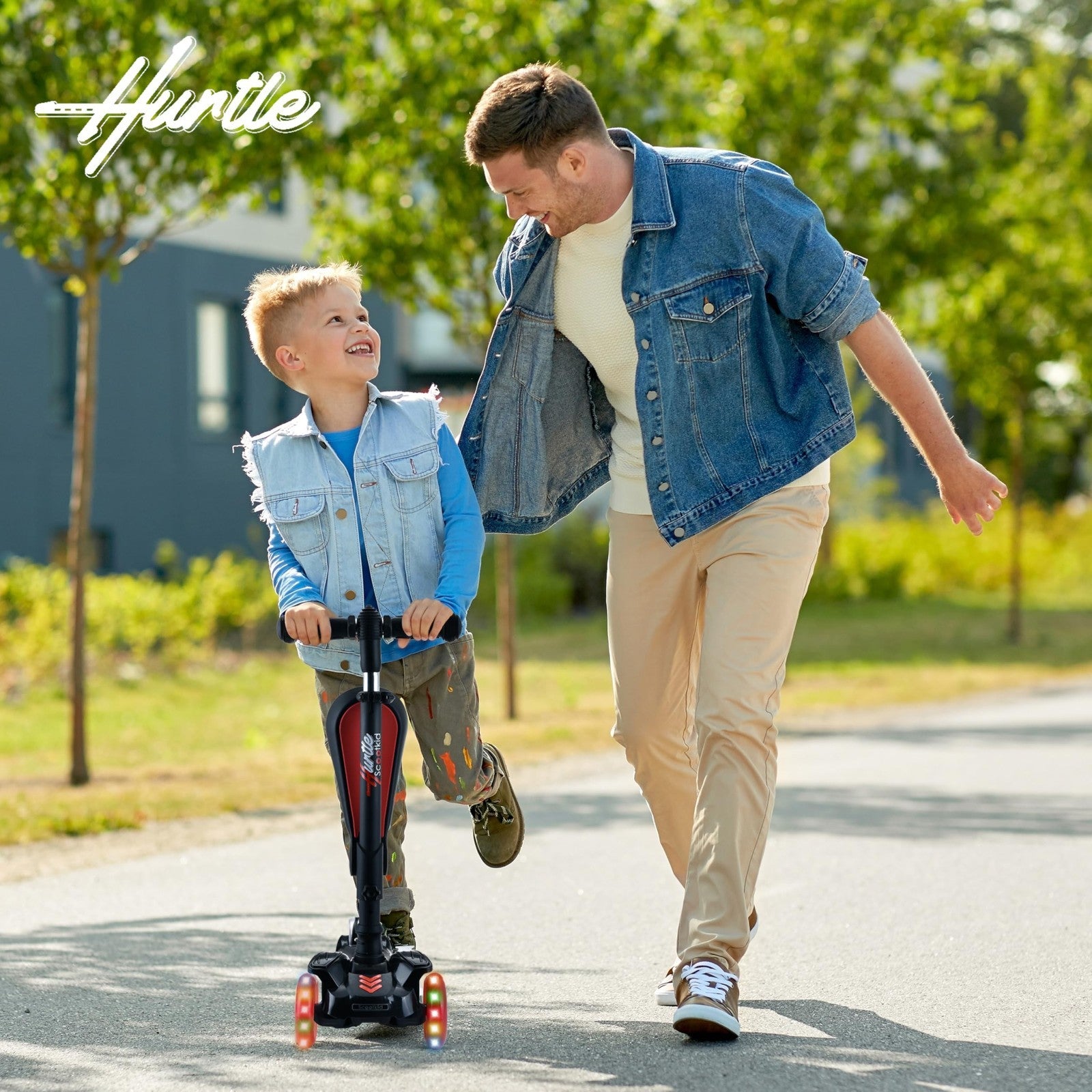 3-Wheeled Kids Scooter with LED Lights, Adjustable Handlebar, Foldable Seat, Sit6