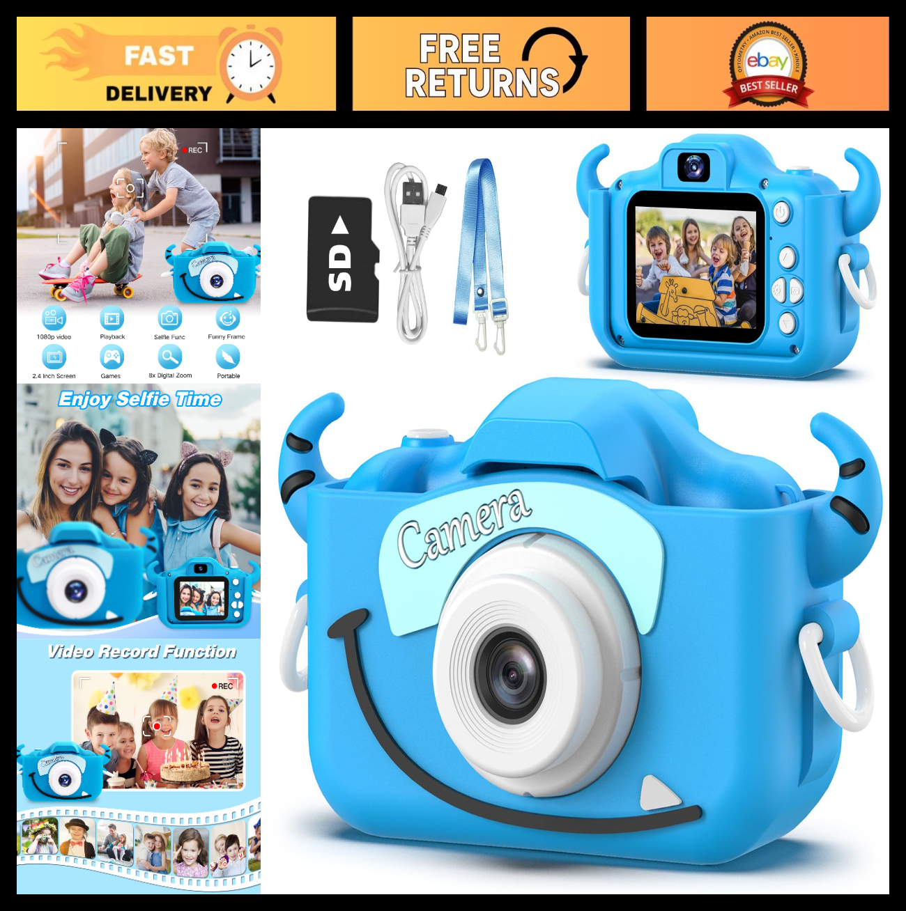 Kids Digital Camera for 3 8 Year Olds, Cartoon Soft Cover, Fun Video Camcorder G0