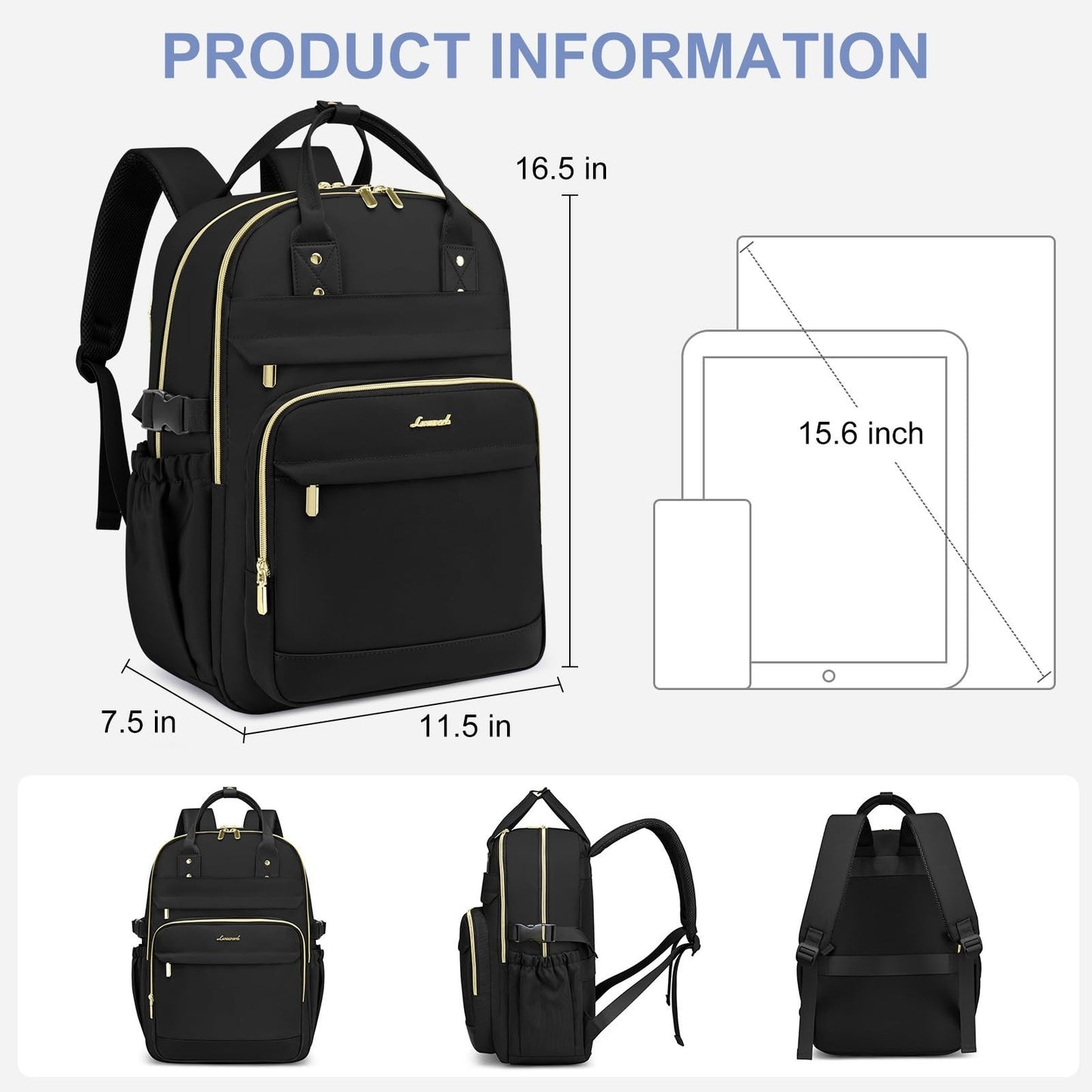 Stylish Waterproof Laptop Backpack for Women   15.6" College Bookbag with Pouch,3