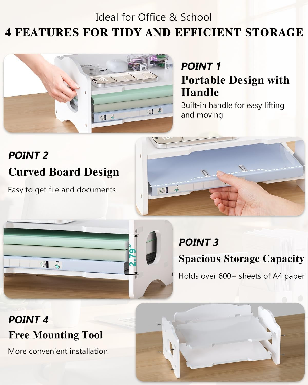 2 Tier Stackable Desk File Organizer with Handle   Paper Letter Tray for Office,6