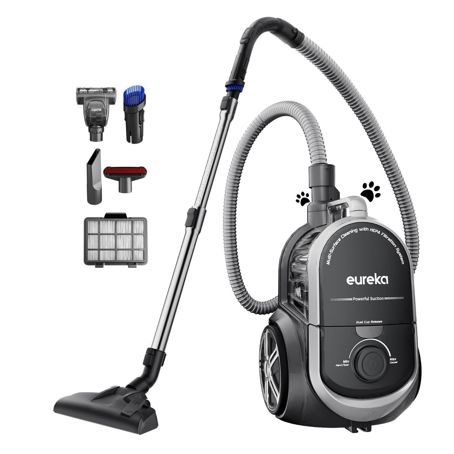 Lightweight Bagless Canister Vacuum Cleaner for Hardwood & Carpet, HEPA, Auto Co1