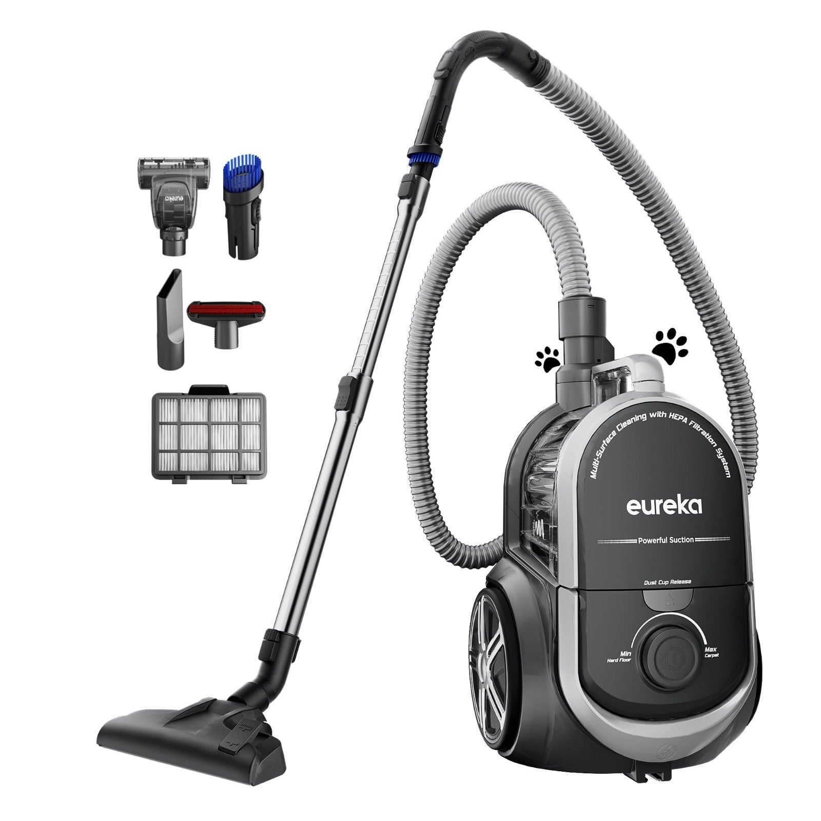 Lightweight Bagless Canister Vacuum Cleaner for Hardwood & Carpet, HEPA, Auto Co1