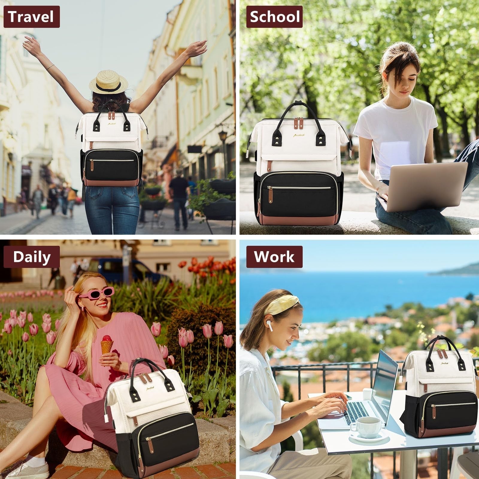 Large Capacity Laptop Backpack for Women, 17" USB Port Casual Travel Bag, Waterp5