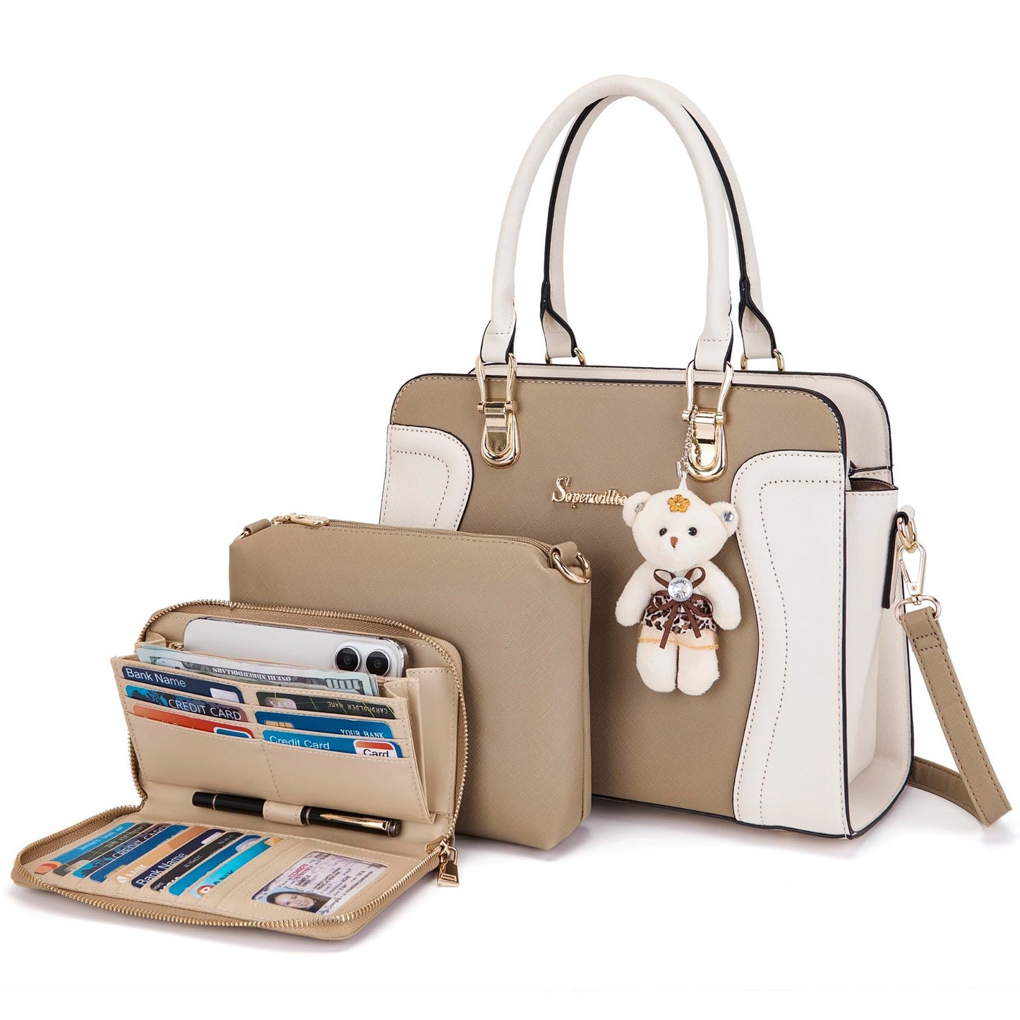 Stylish 3pcs Women's Shoulder Handbags Set - Satchel, Purse & Wallet Combo1