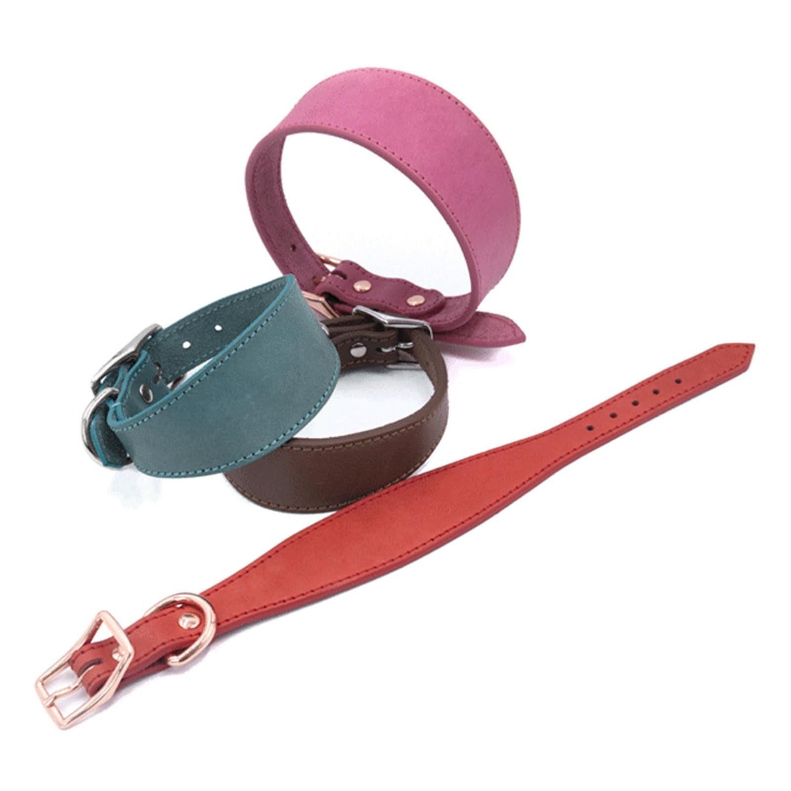 Wide Padded Leather Dog Collar for Lurchers & Italian Greyhounds - Comfortable P4