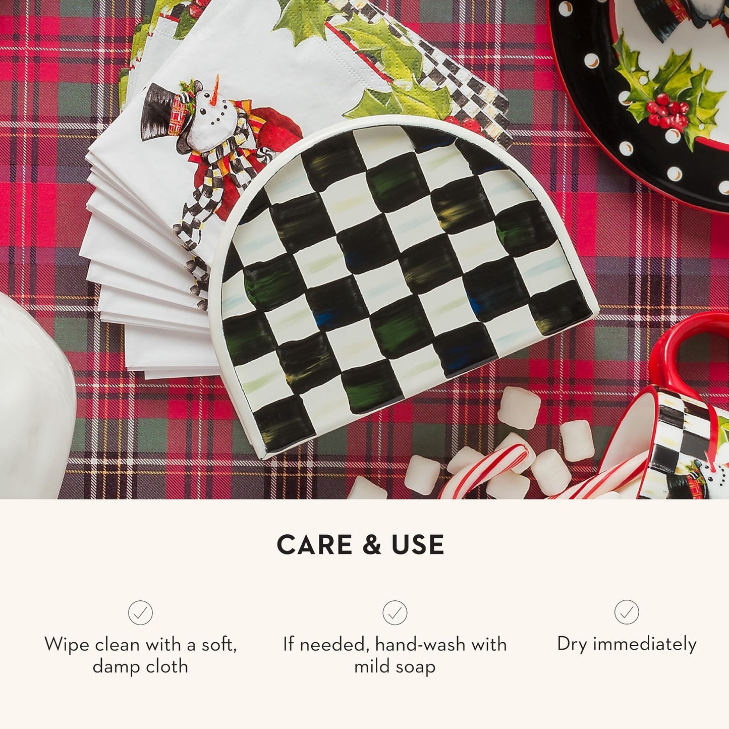 Checkered Enamel Napkin Holder for Kitchen, Black & White Table Decor, Counterto4