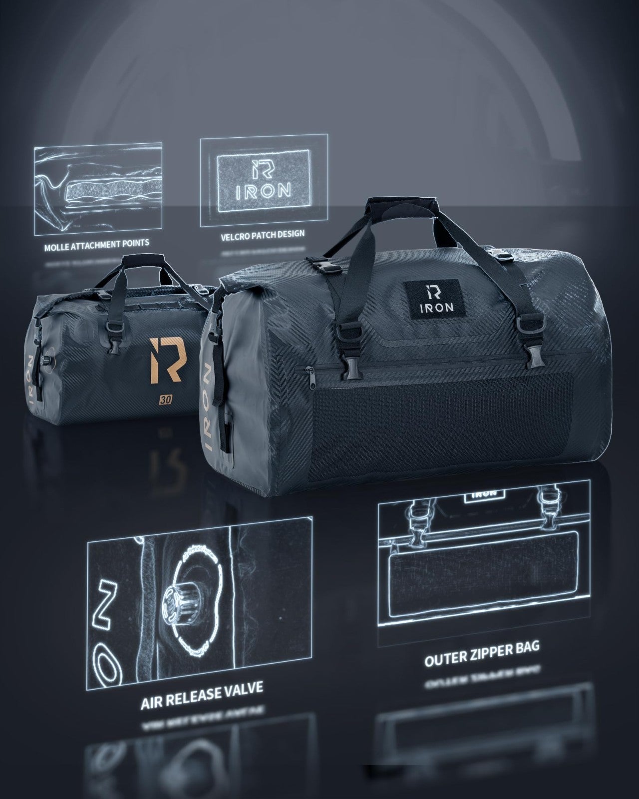 Waterproof Motorcycle Duffle Bag - 30L Tail Bag with Roll Top, Shoulder Straps,3