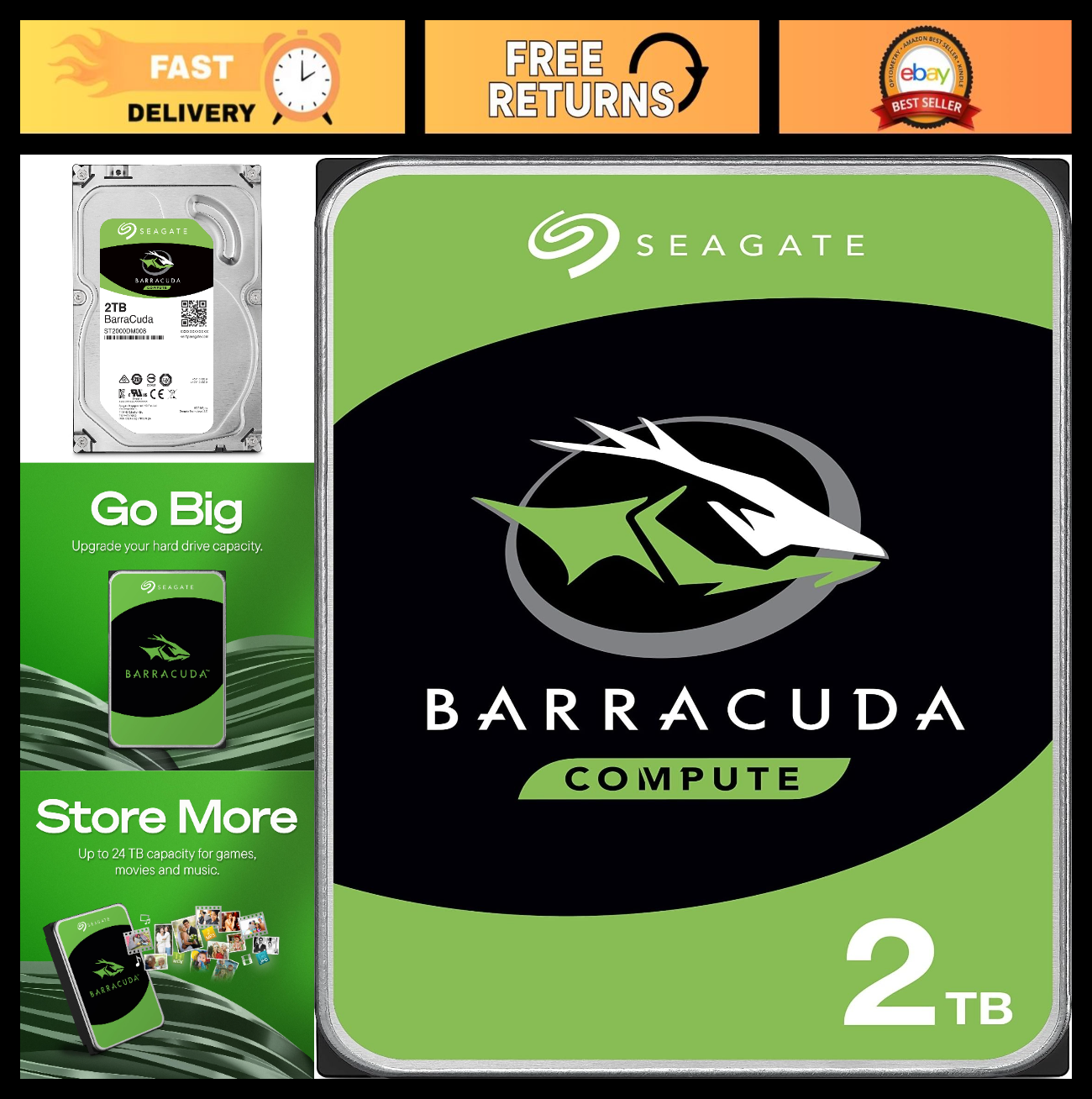 2TB Internal Hard Drive HDD - 3.5" SATA 7200 RPM, 256MB Cache, Fast Storage0