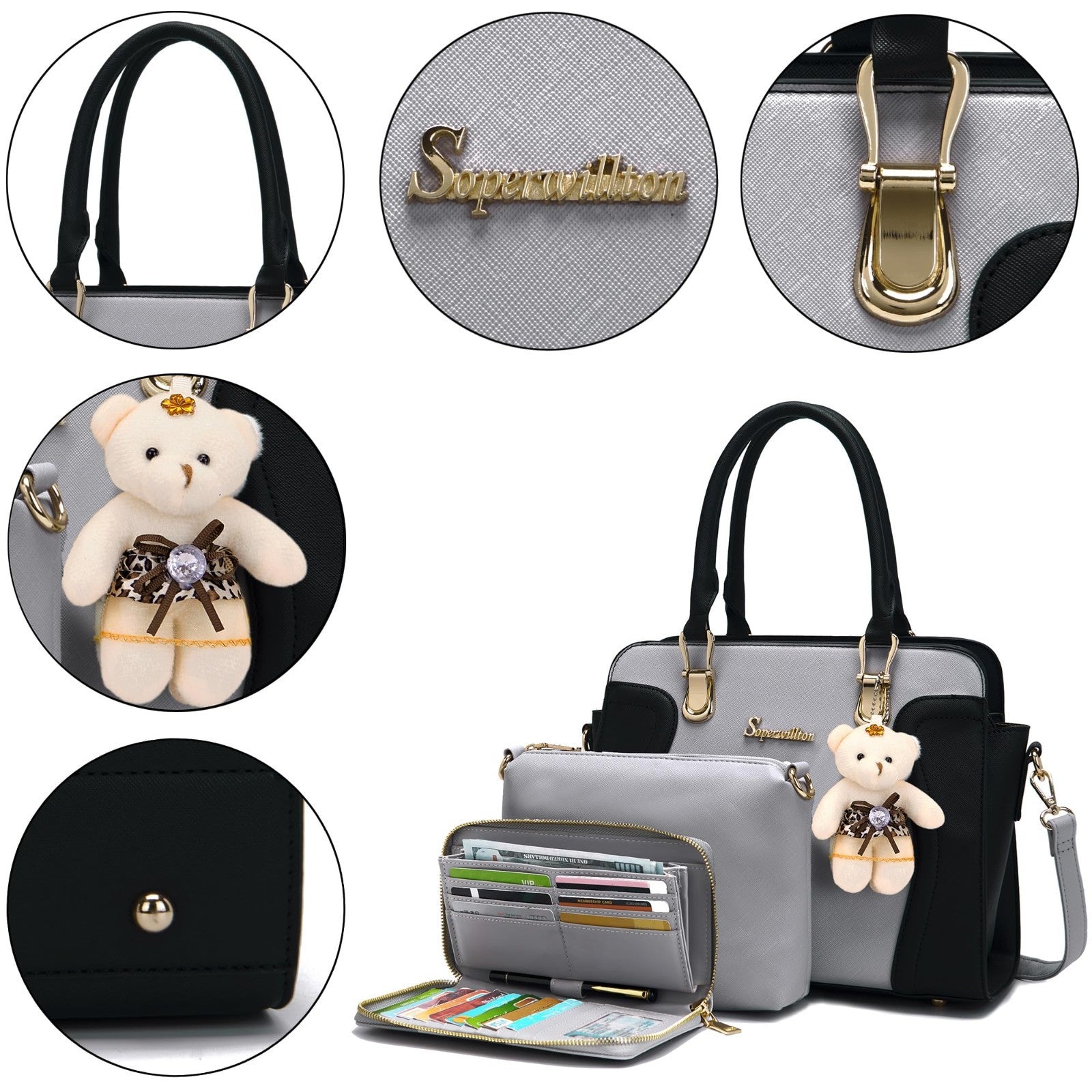 Stylish 3-Piece Handbag Set for Women - Shoulder Bag, Satchel & Wallet Combo3