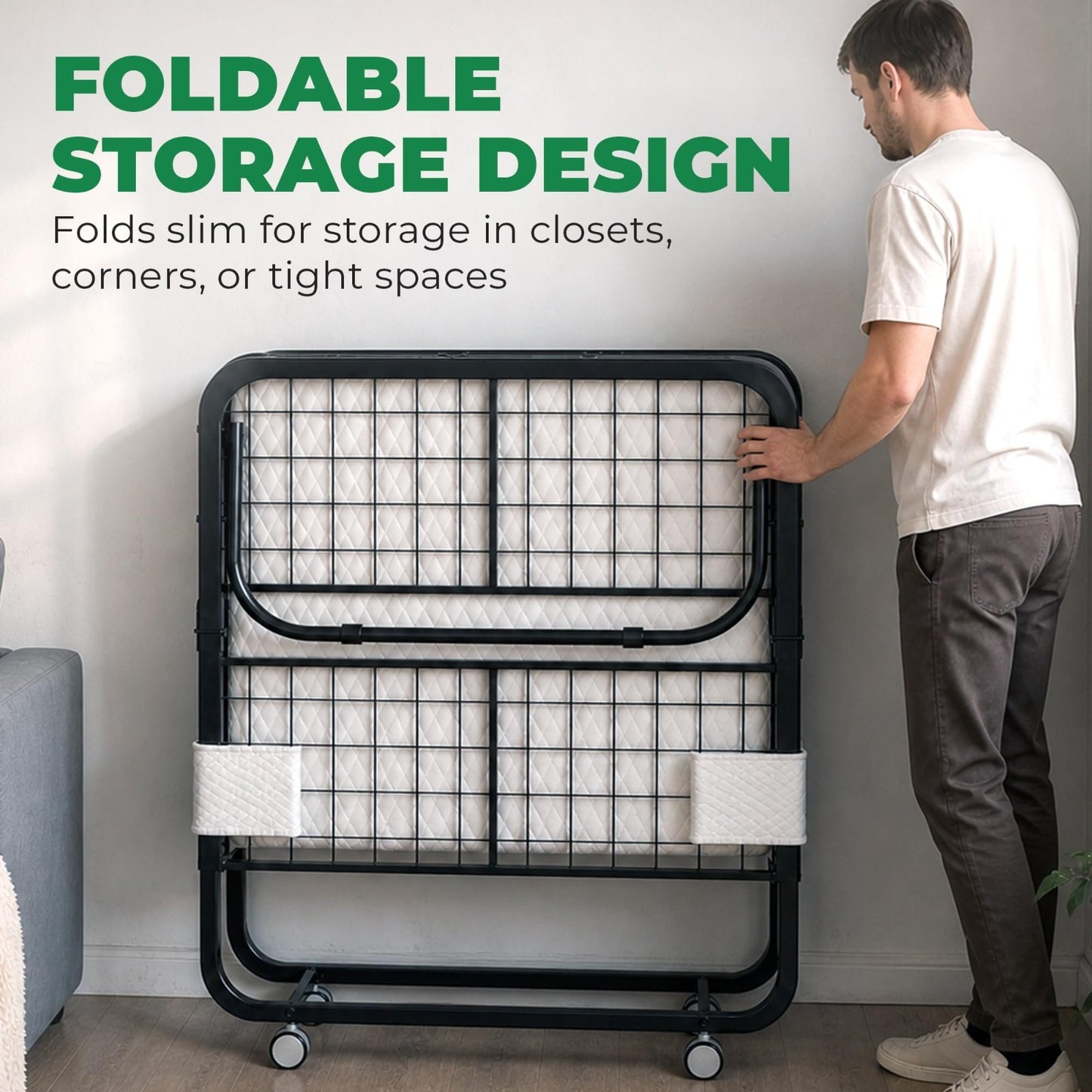 Portable Folding Bed with 5" Memory Foam Mattress   Twin Size Rollaway Guest Bed4
