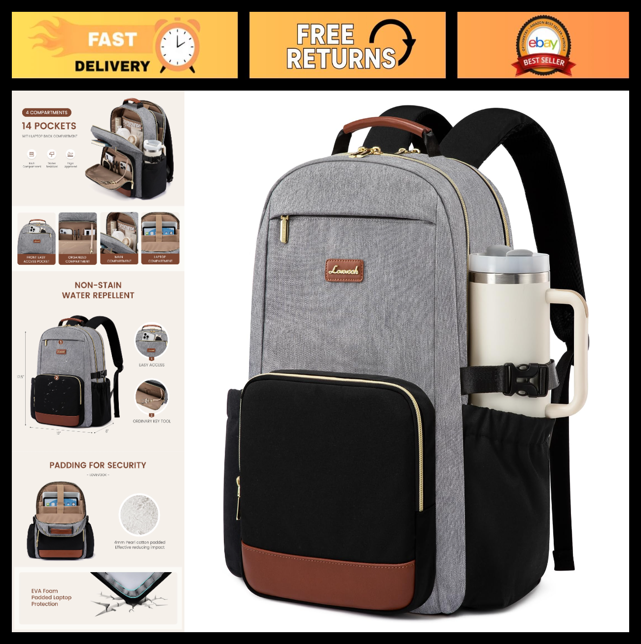 Stylish Waterproof Laptop Backpack for Women, 15.6" Large Capacity, Travel Purse0