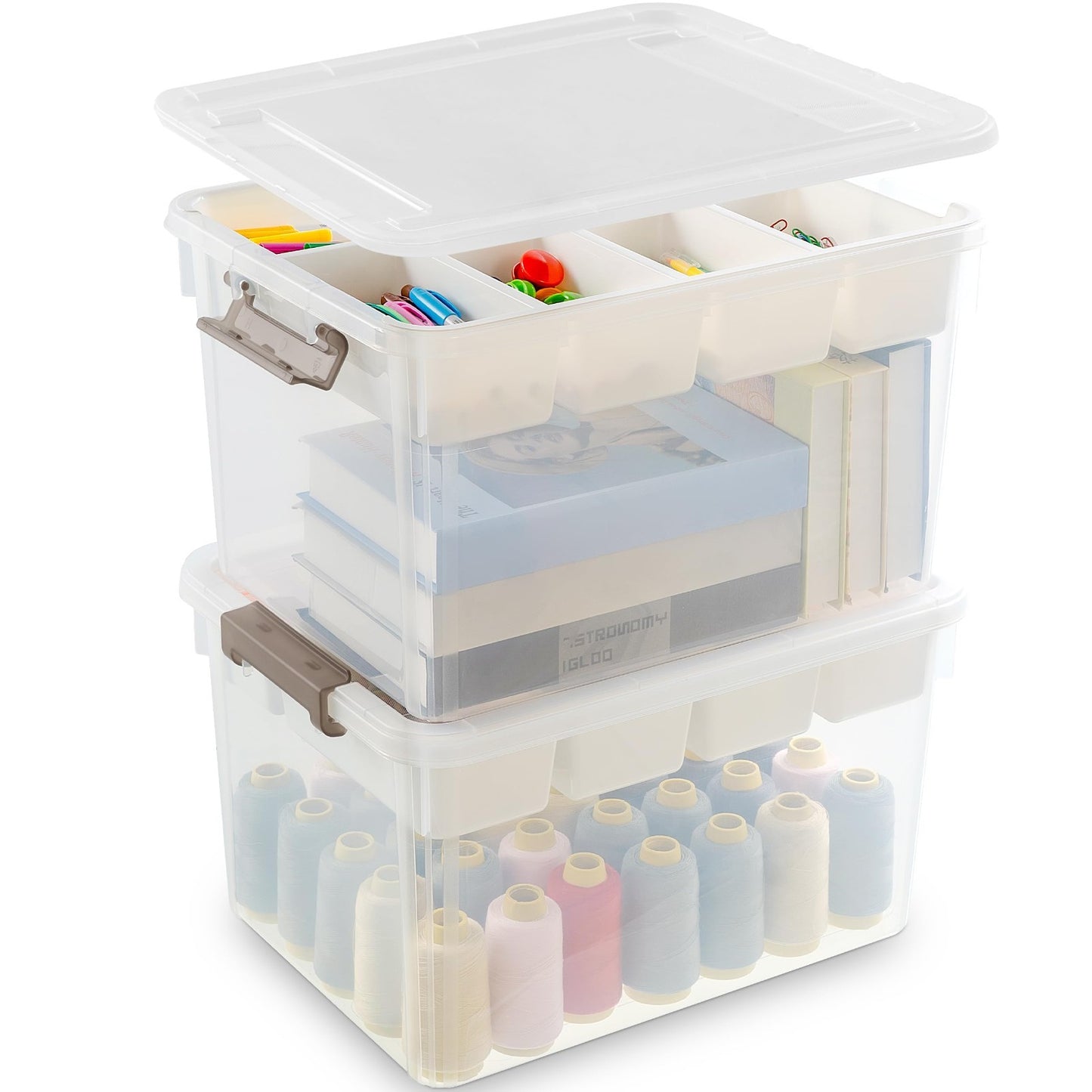 Clear Craft Organizers 32QT Storage Box with Tray   2 Pack, Ideal for Home & Off1