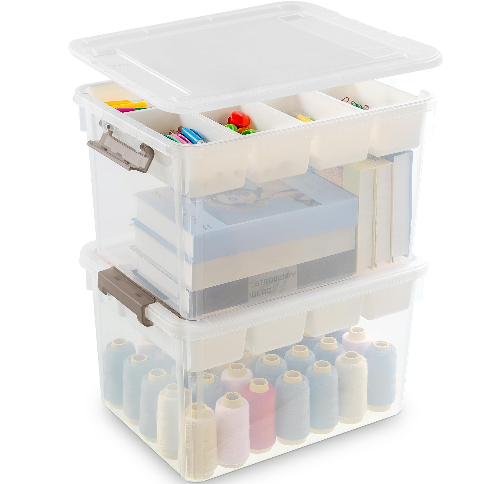Clear Craft Organizers 32QT Storage Box with Tray   2 Pack, Ideal for Home & Off1