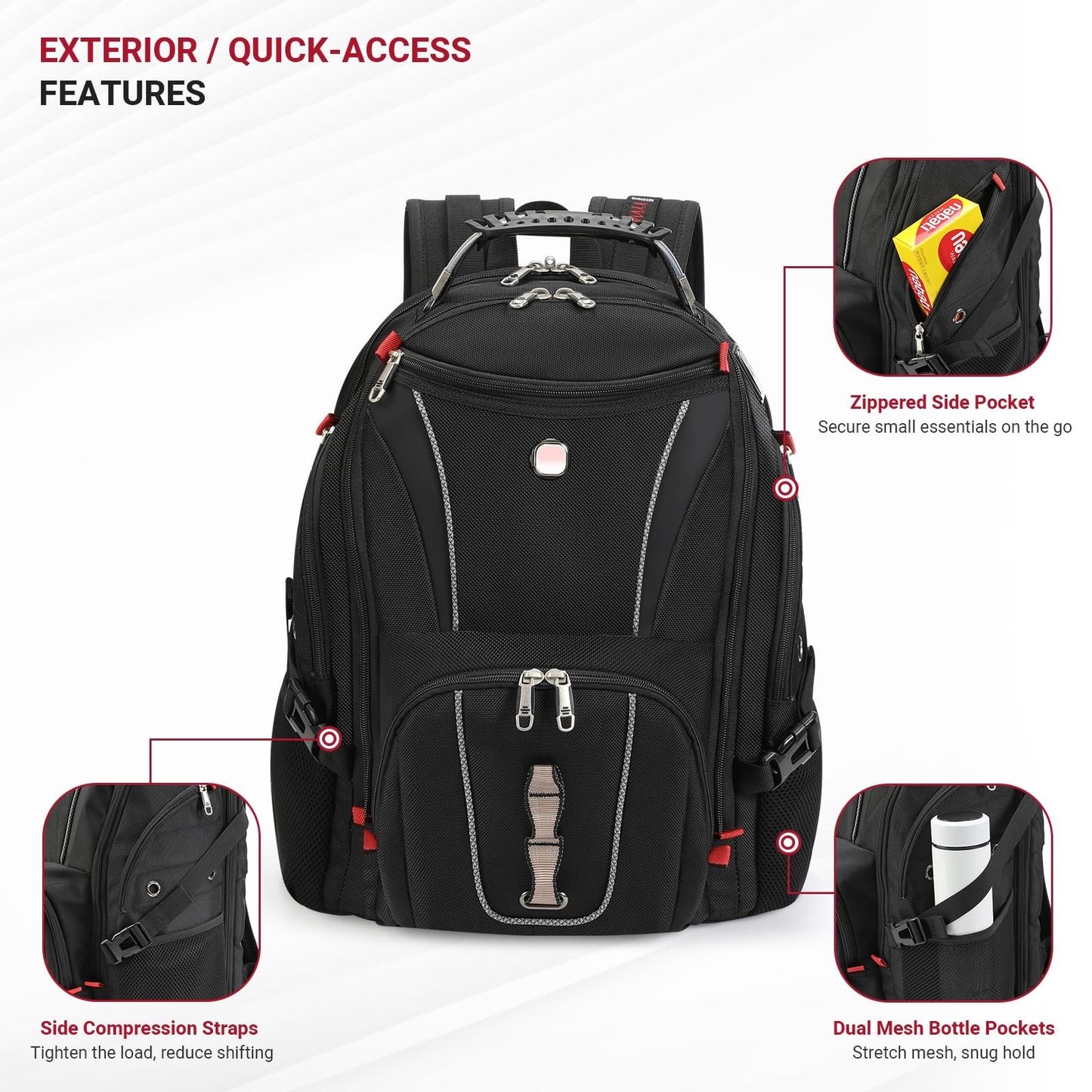 17" Travel Laptop Backpack, USB & Type C Charging, TSA Friendly, Multi Pocket Bu7