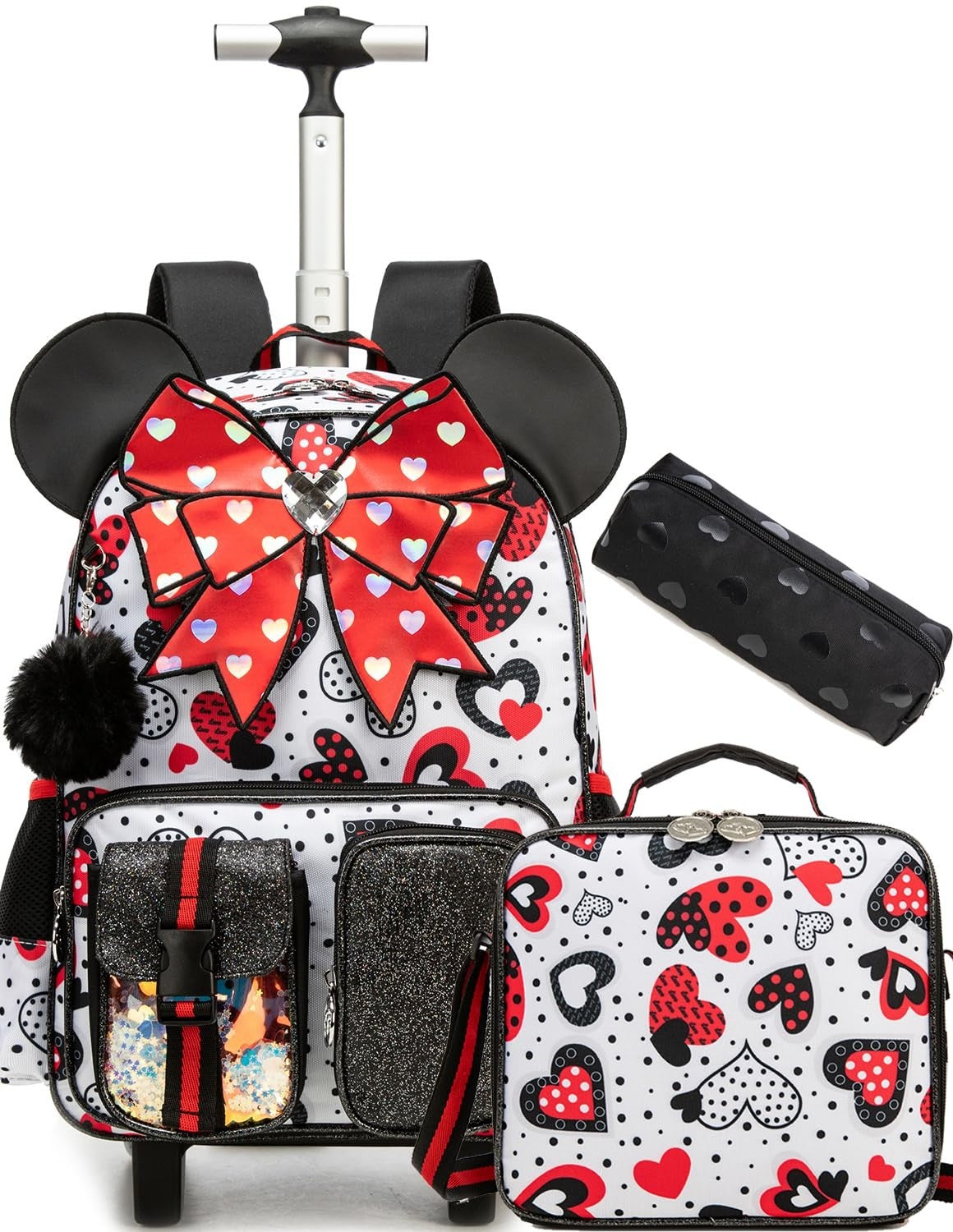 Rolling Backpack for Girls   Cute Wheeled Luggage with Lunch Box & Pencil Case  0