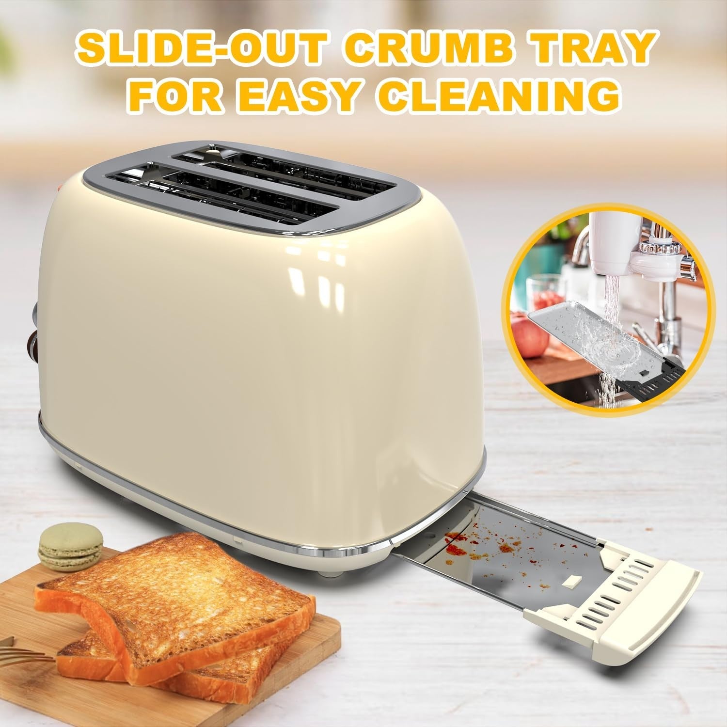 Retro Stainless Steel 2 Slice Toaster with 6 Settings, Extra Wide Slots, Bagel/D6