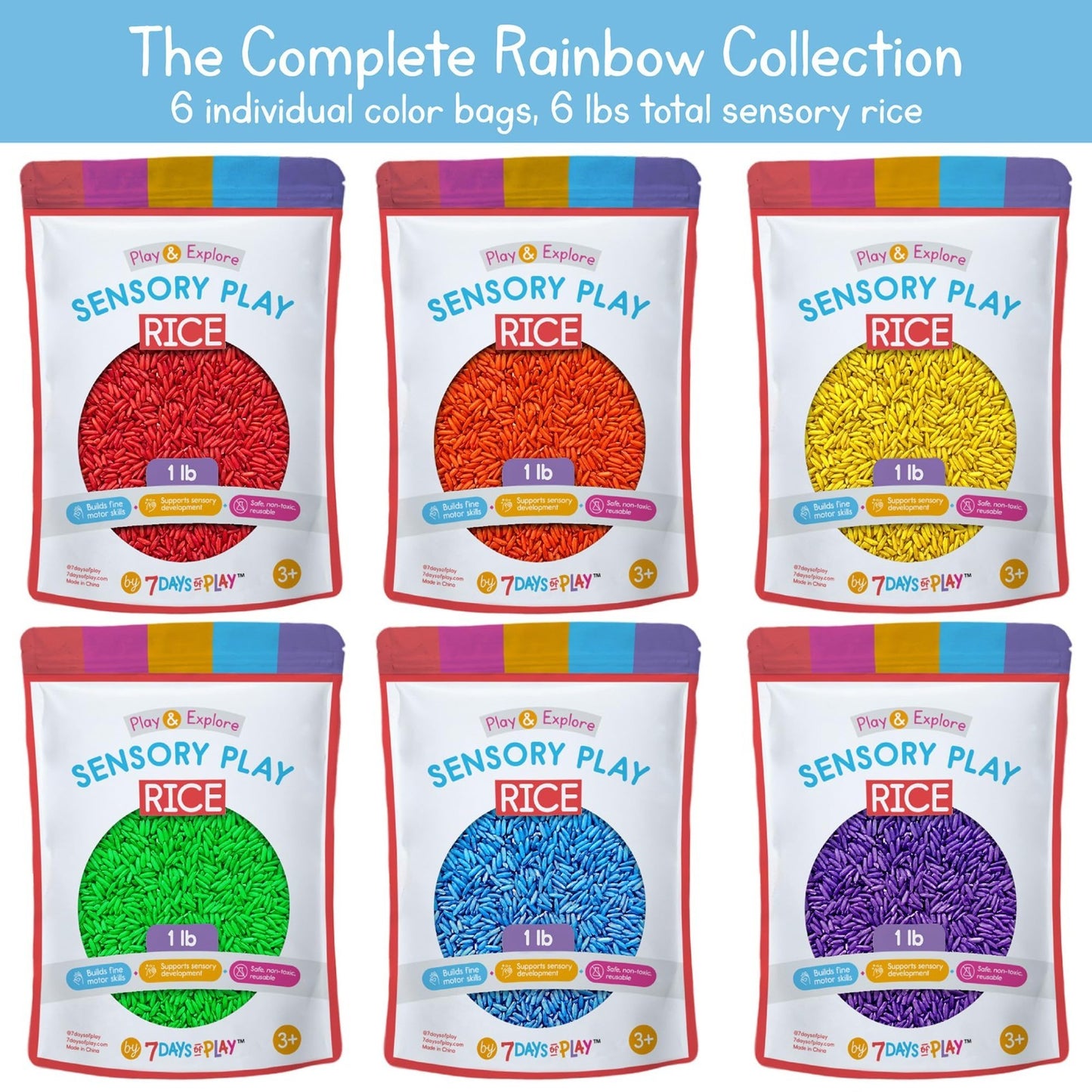 Colorful Sensory Play Rice for Kids - 6 Pack (6 lbs Total) Non-Toxic Bin Fillers2