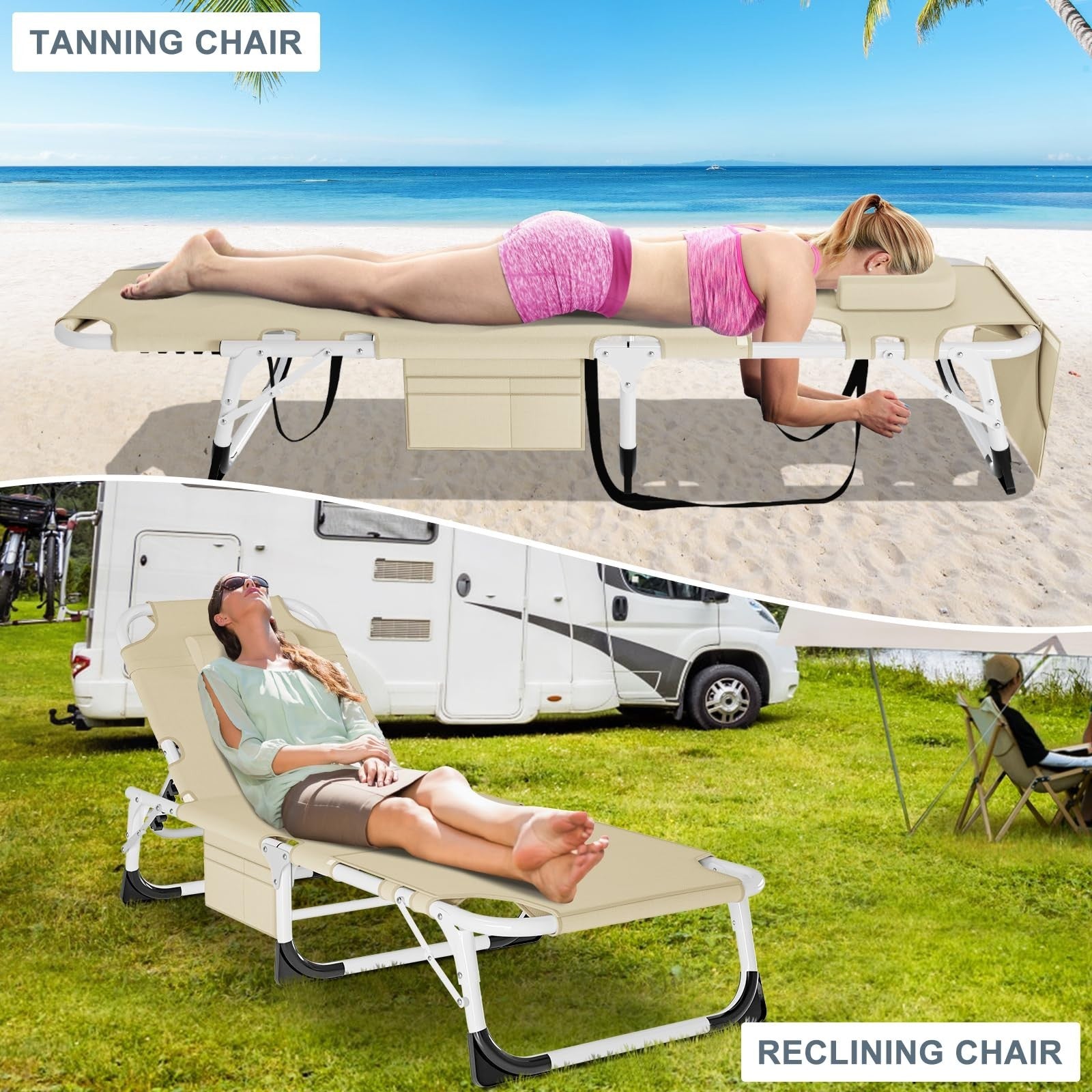 Folding Camping Cot for Adults   5 Position Adjustable Backrest & Padded Cushion3