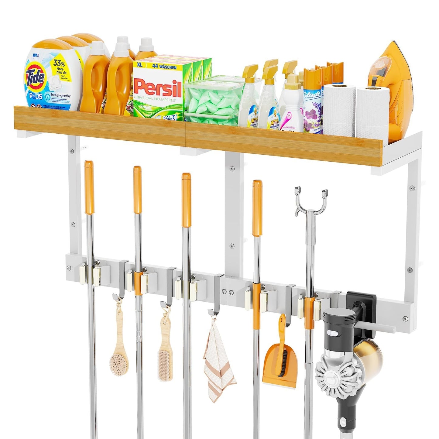 Wall-Mounted Broom and Mop Organizer - Space-Saving Holder for Easy Storage0
