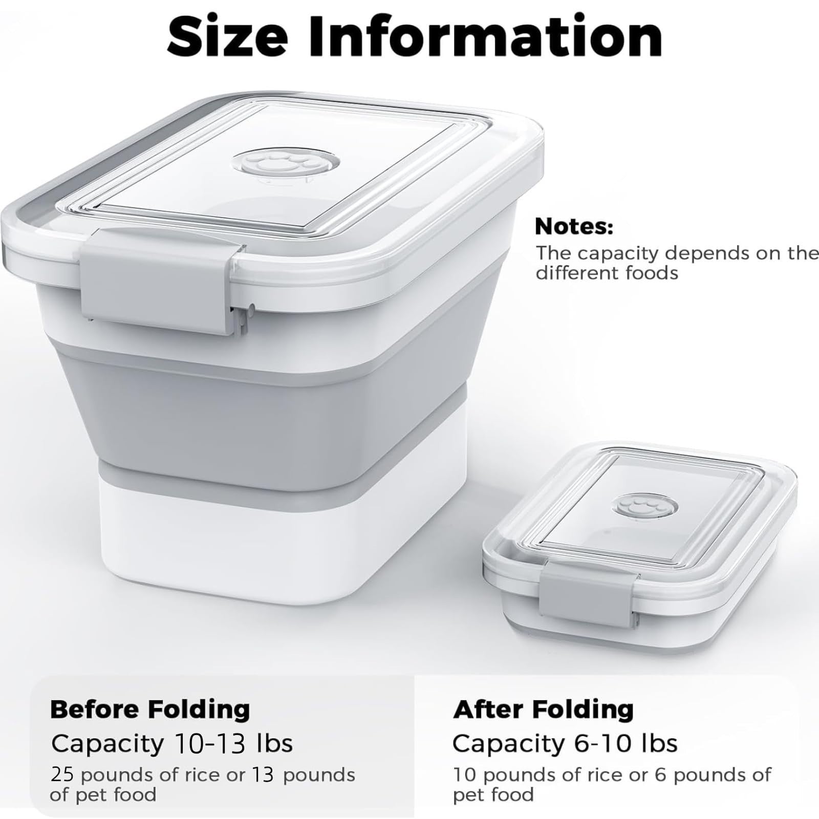 Airtight Dog Food Storage Container 10 13Lbs, Collapsible Pet Food Bin, Easy Sea2
