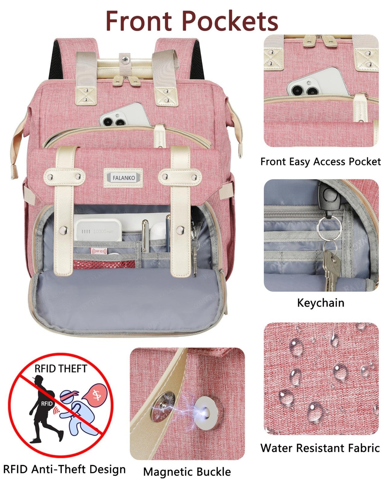 Large Women’s Backpack for 15.6" Laptop, Water-Resistant Travel Bookbag, School6