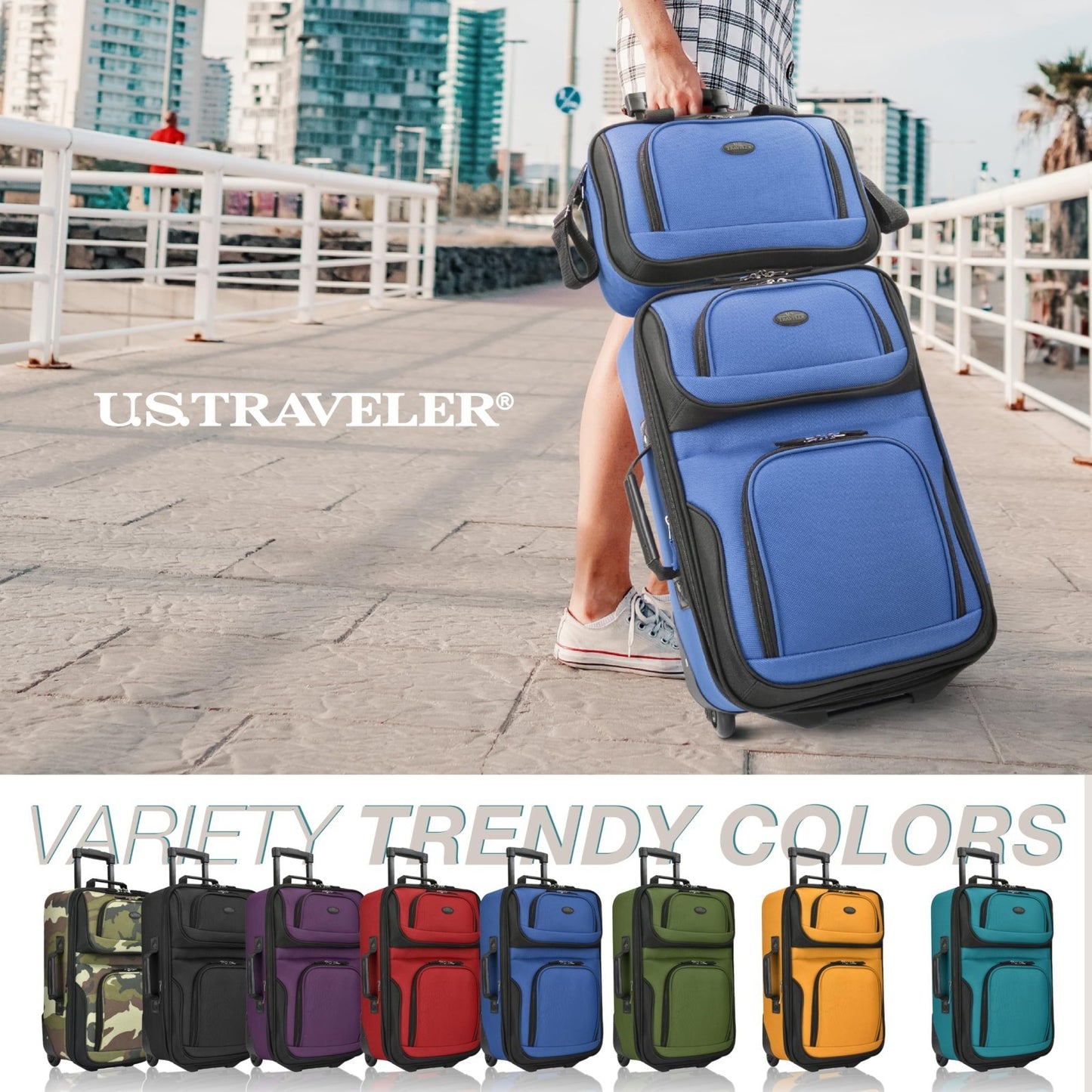 Lightweight Softside Rolling Carry-on Suitcase, 2-Wheel Travel Luggage, Royal Bl2