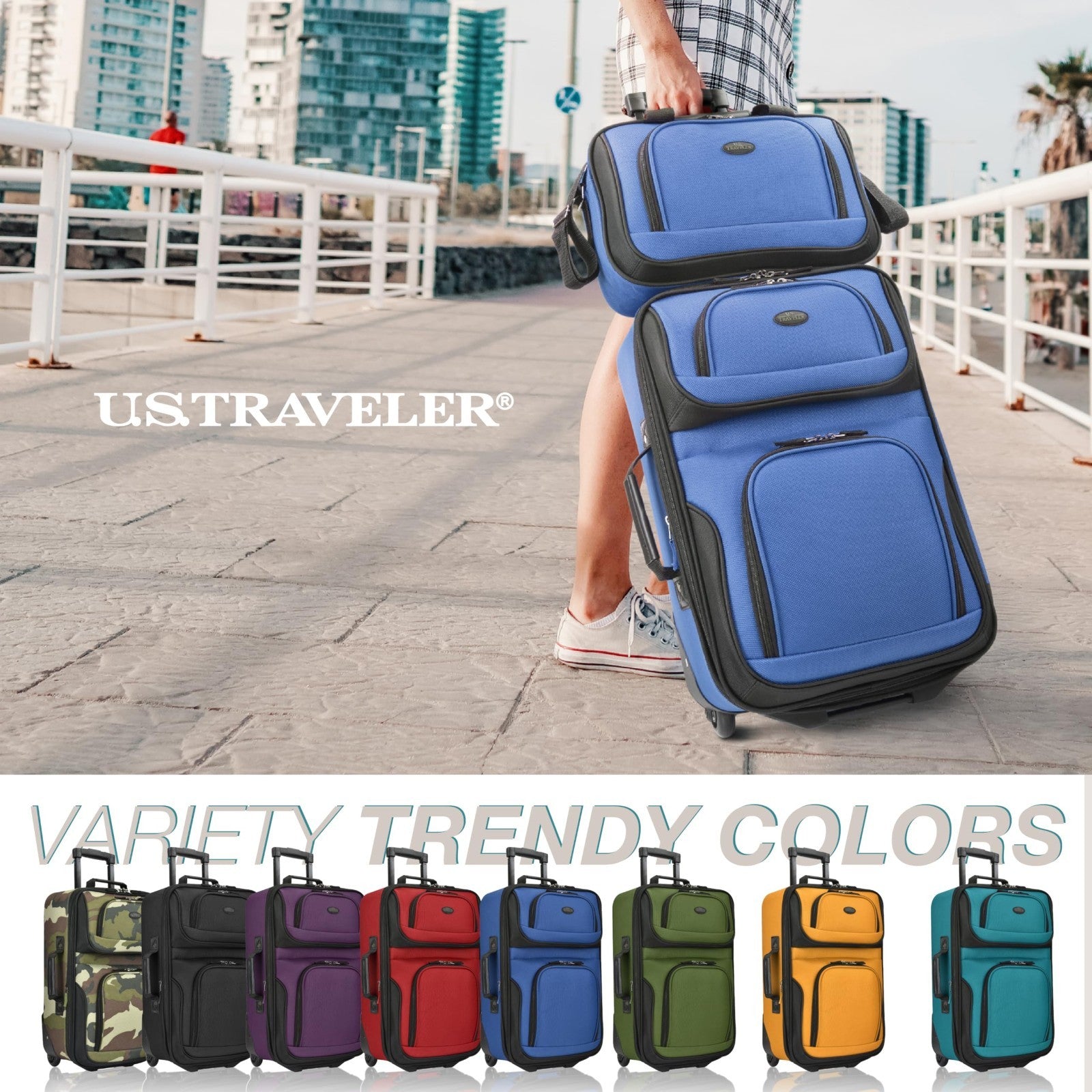Lightweight Softside Rolling Carry-on Suitcase, 2-Wheel Travel Luggage, Royal Bl2