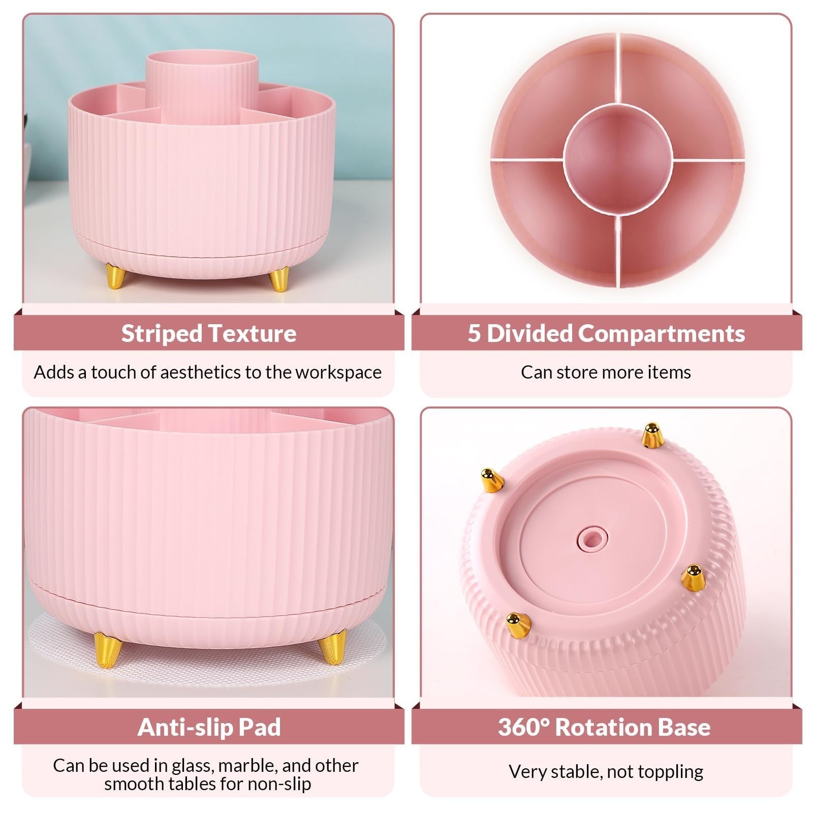 360° Rotating Multipurpose Organizer   Cute Pen Holder with 5 Slots for Art, Off5