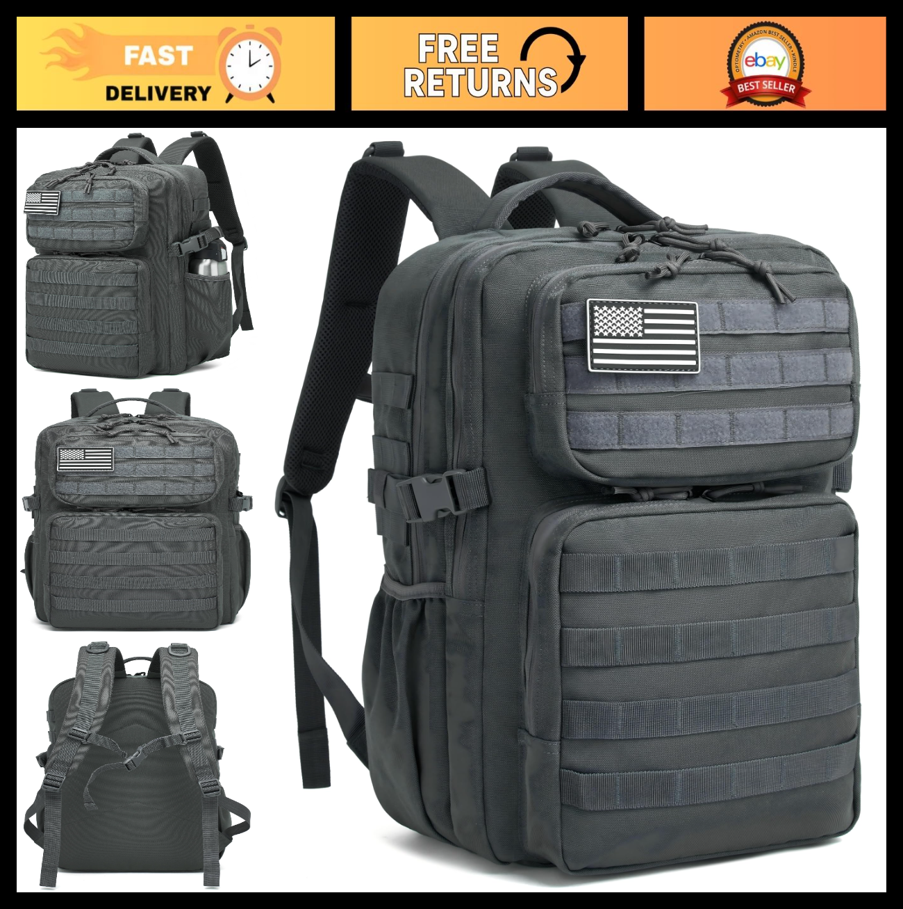 Waterproof Military Tactical Backpack   3 Day Assault Pack, Molle Daypack with W0