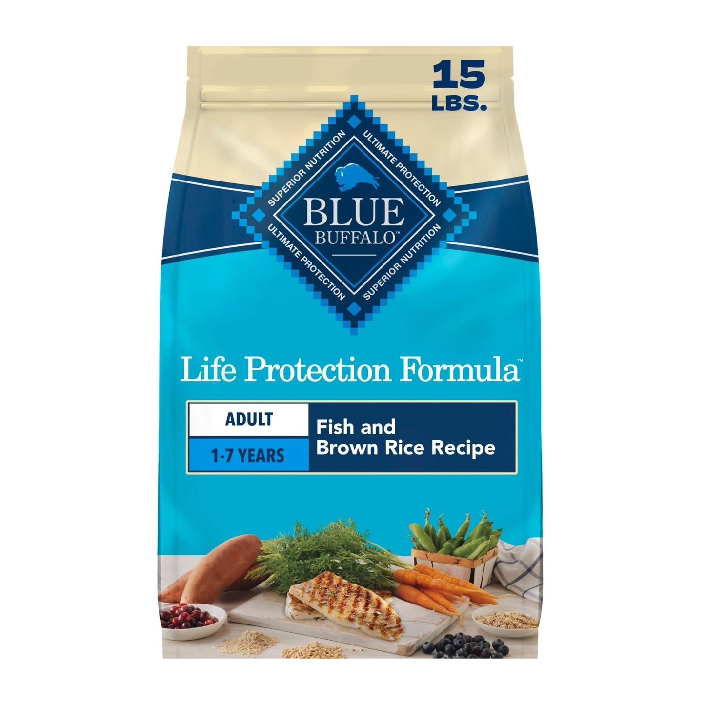 Premium Fish Recipe Adult Dry Dog Food   15 lb, Life Protection Formula, Healthy1