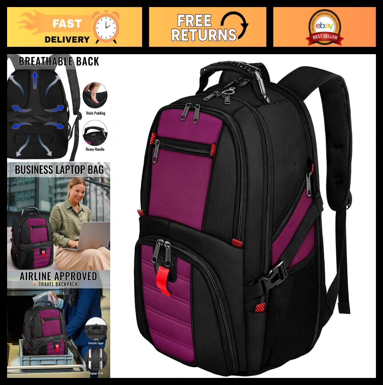 Large Laptop Backpack for Women   Heavy Duty Travel Bag, Stylish & Durable0