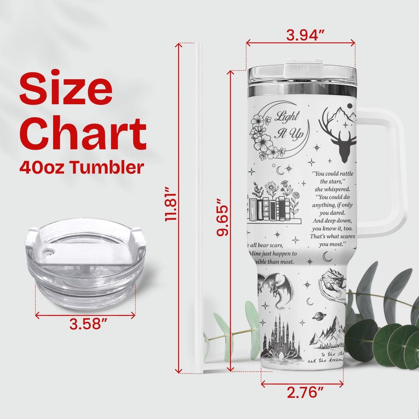 40oz Insulated Tumbler with Handle & Straw   Glowing Night Sky, Mountains, Deer2