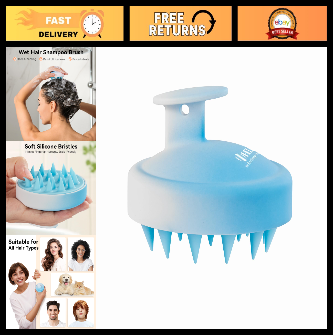 Scalp Massager Brush for Hair Growth, Soft Silicone Shampoo Scrubber, Dandruff R0