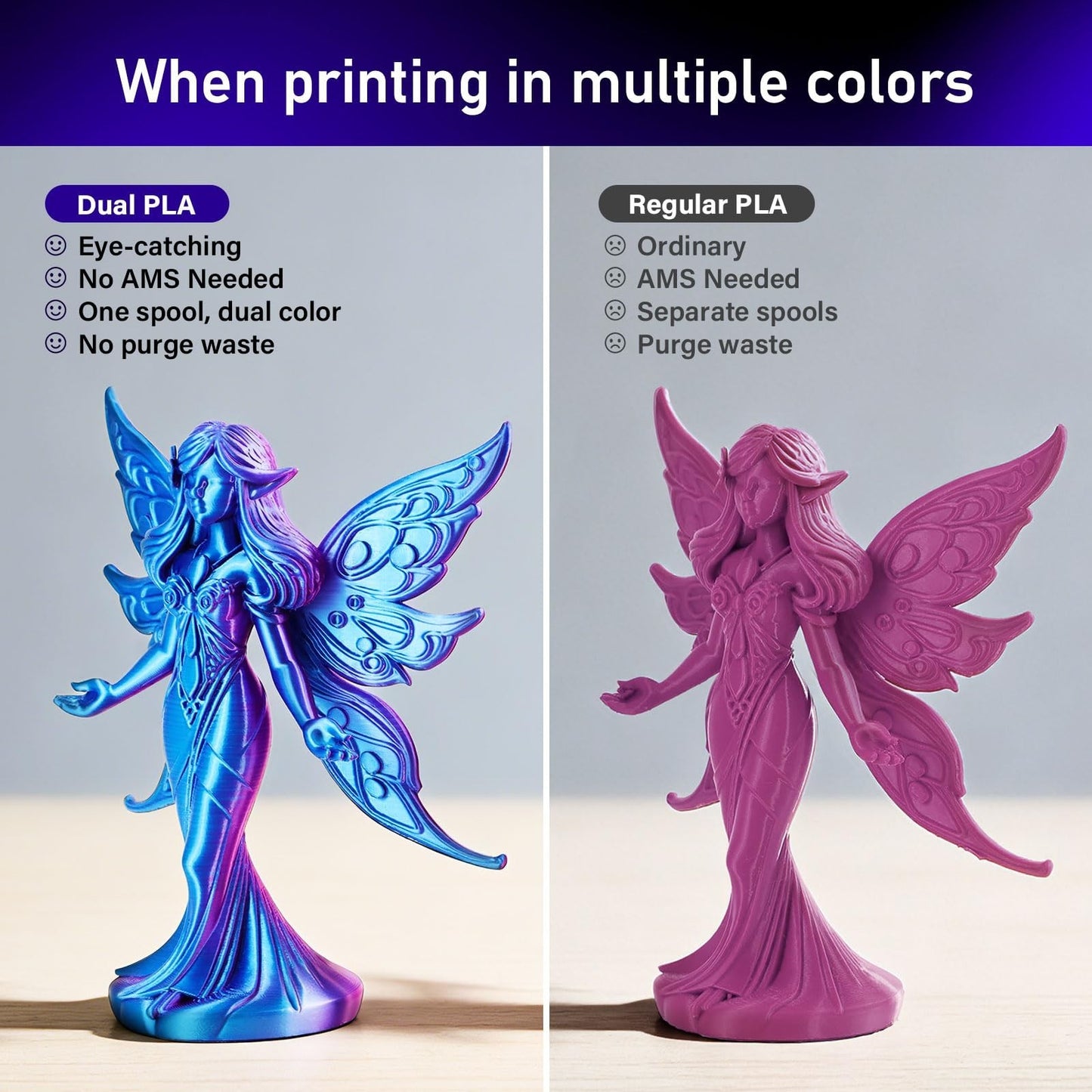 Dual-Color PLA Filament 1kg, 4x250g, Silk & Matte Finishes, FDM Printer Compatib4