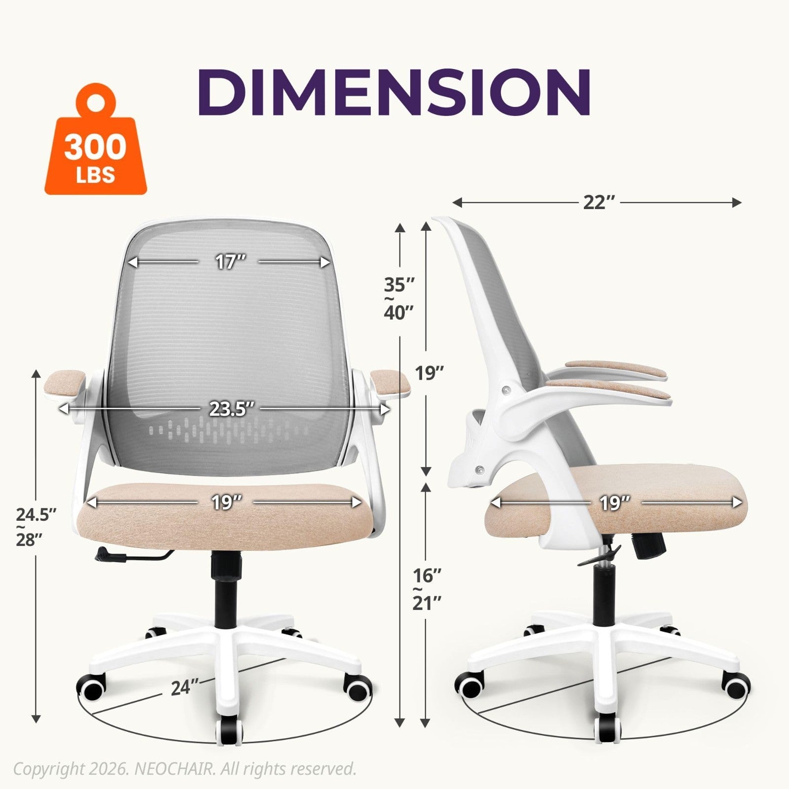 Ergonomic Mesh Office Desk Chair with Flip Up Armrests, Lumbar Support, Height A2