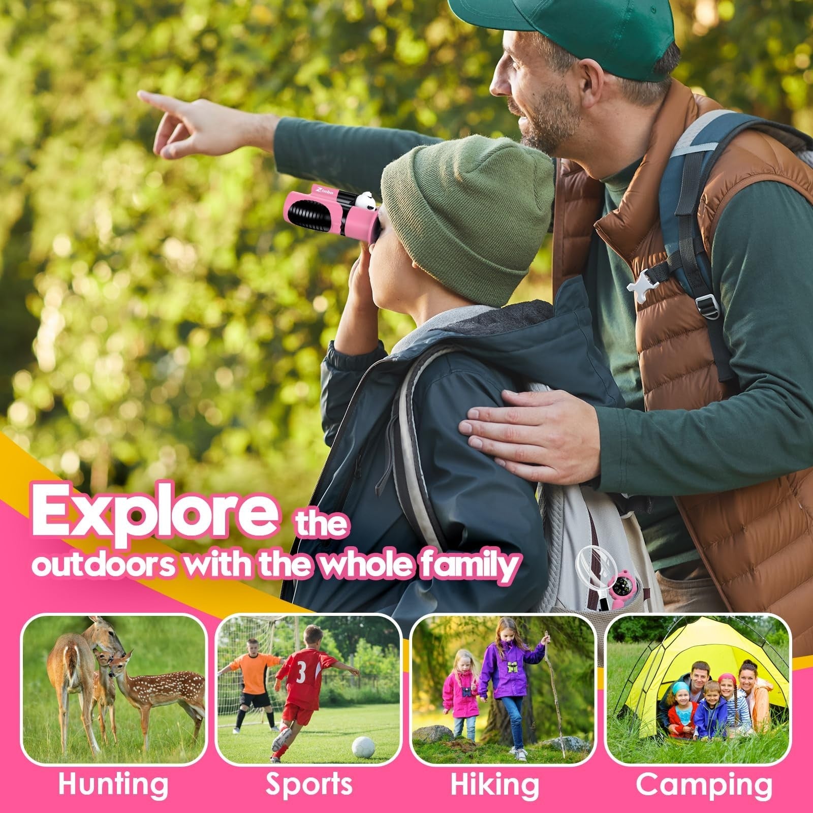 Kids Binoculars for Bird Watching & Hiking, Outdoor Learning Toy with Compass &10
