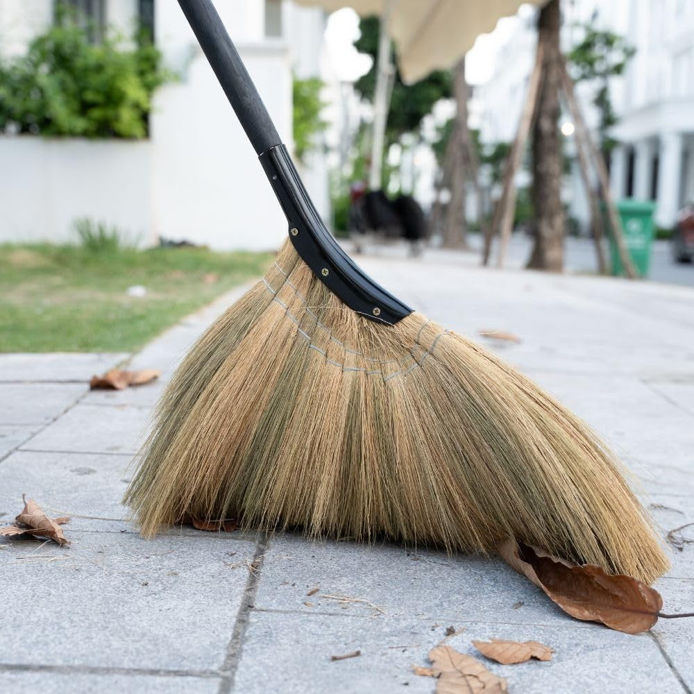 Soft Vietnamese Straw Broom - 56.69" Long Handle Indoor/Outdoor Sweeping Tool fo2