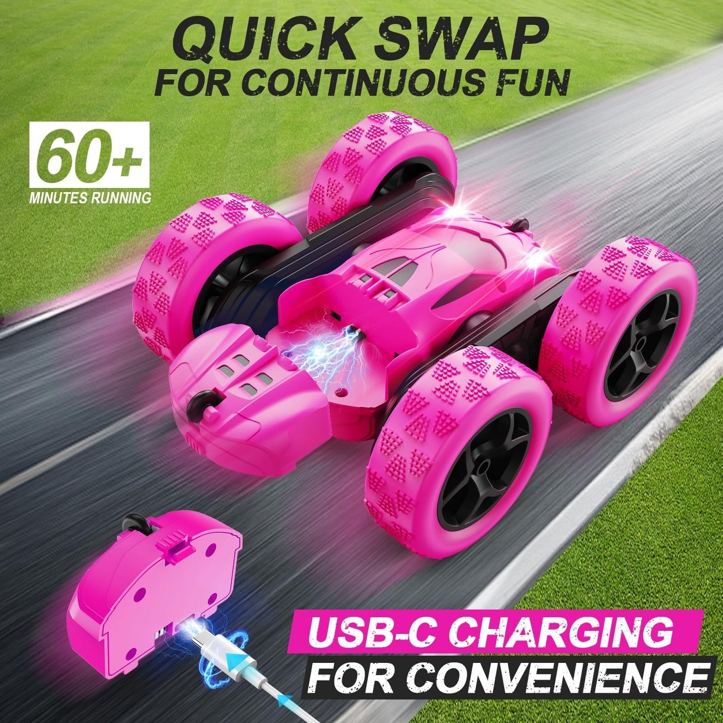 Remote Control Stunt Car for Girls, 2.4GHz Double Sided 360° Crawler Toy   Birth2