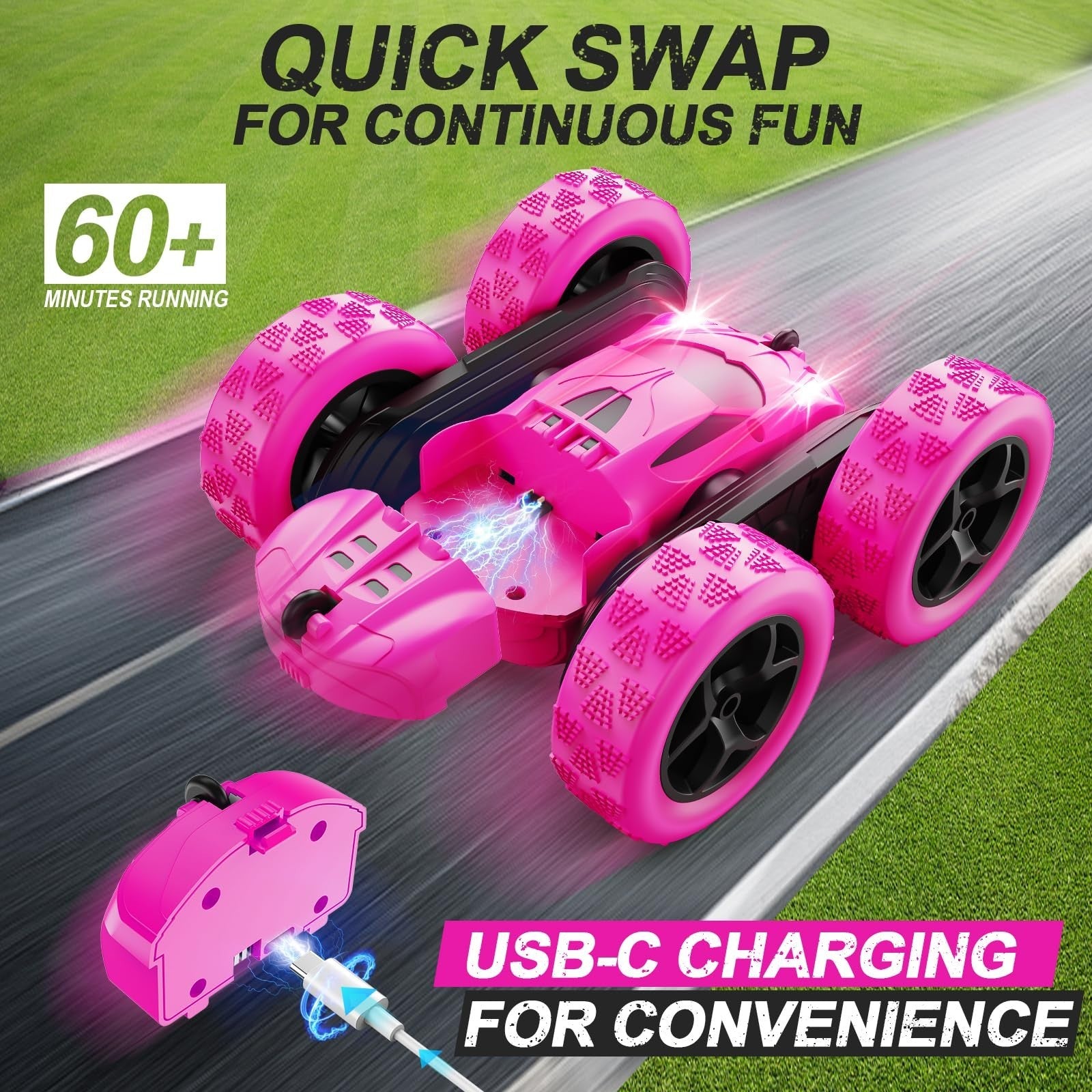 Remote Control Stunt Car for Girls, 2.4GHz Double Sided 360° Crawler Toy   Birth2