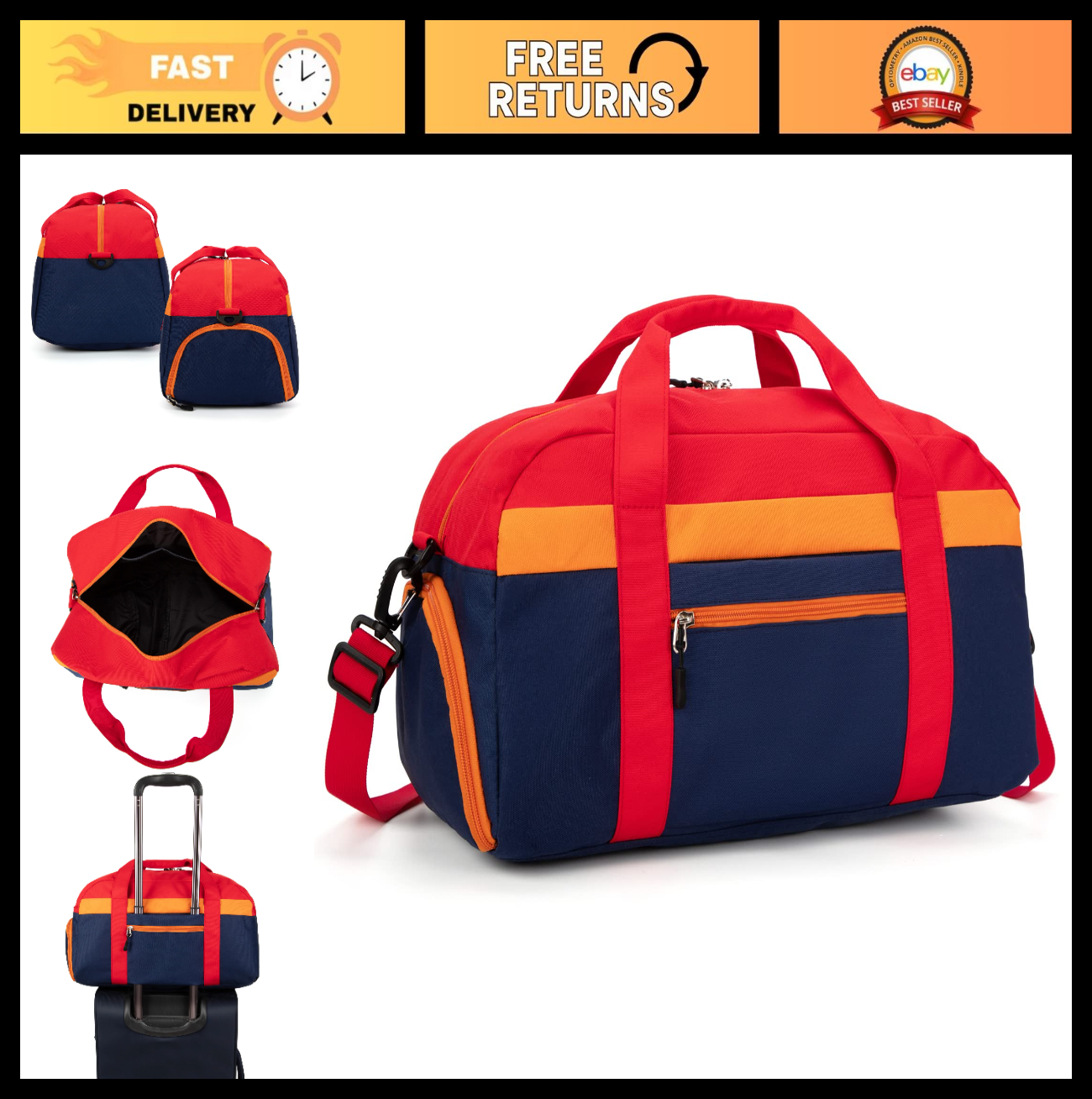 Kids 18" Duffle Bag - Navy Red, Perfect for Weekender, Sports, Overnight Travel0