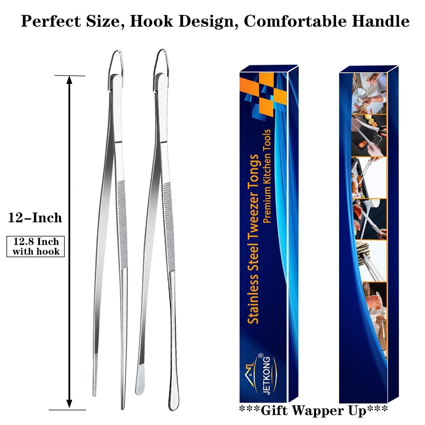 12 Inch Extra Long Stainless Steel Kitchen Tweezers Tongs   Fine Cooking Tools (6