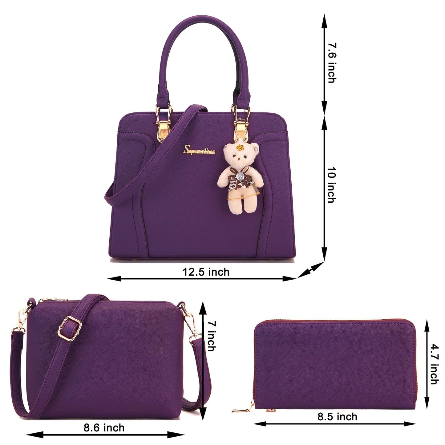 Stylish Women's 3pcs Handbag Set - Shoulder Bag, Satchel & Wallet - Fashion Purs4