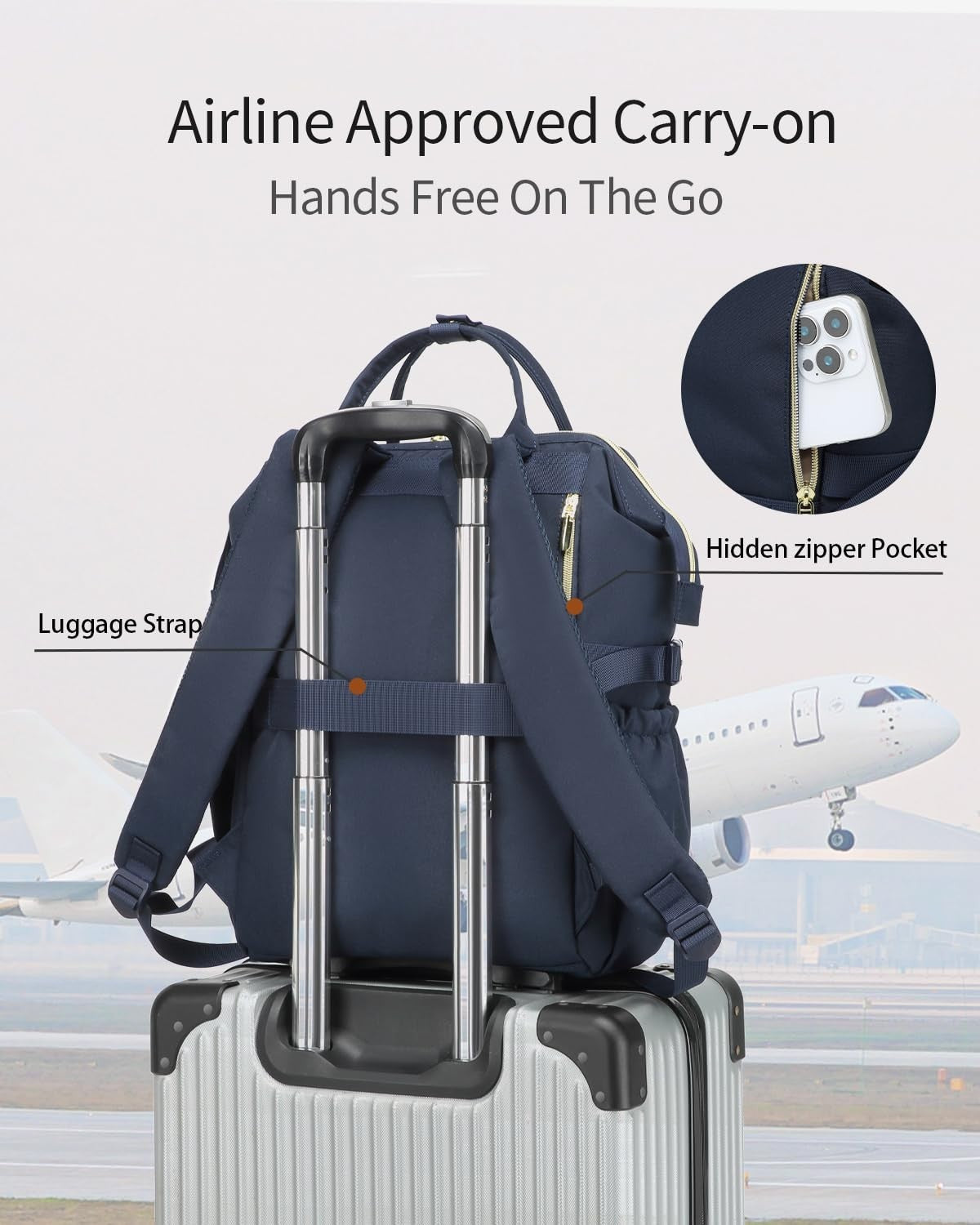 Stylish Laptop Backpack for Women   USB Charger, Cup Holder, Travel Bookbag, Nav3