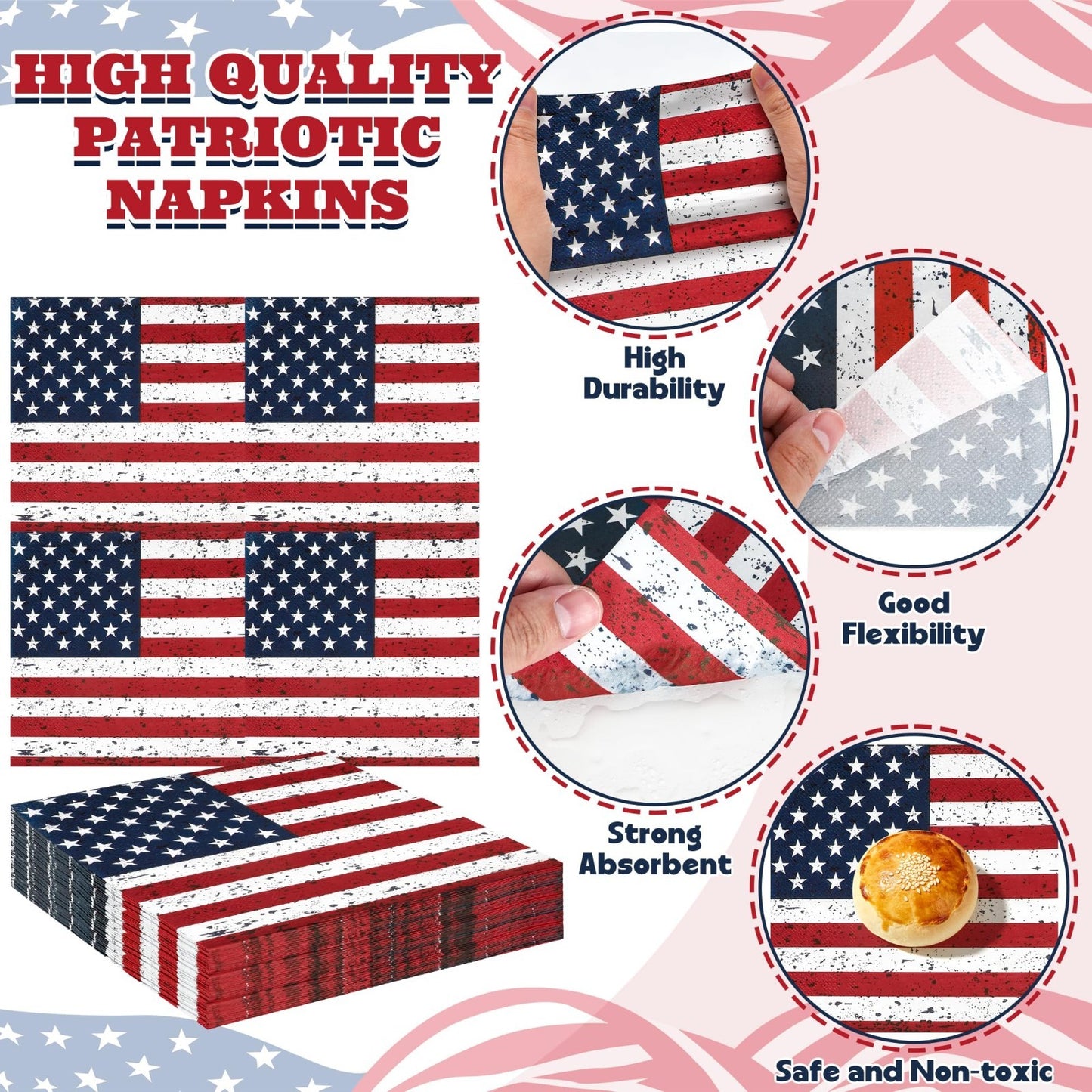 96PCS 4th of July Party Supplies - American Flag Plates, Napkins & Forks Set4