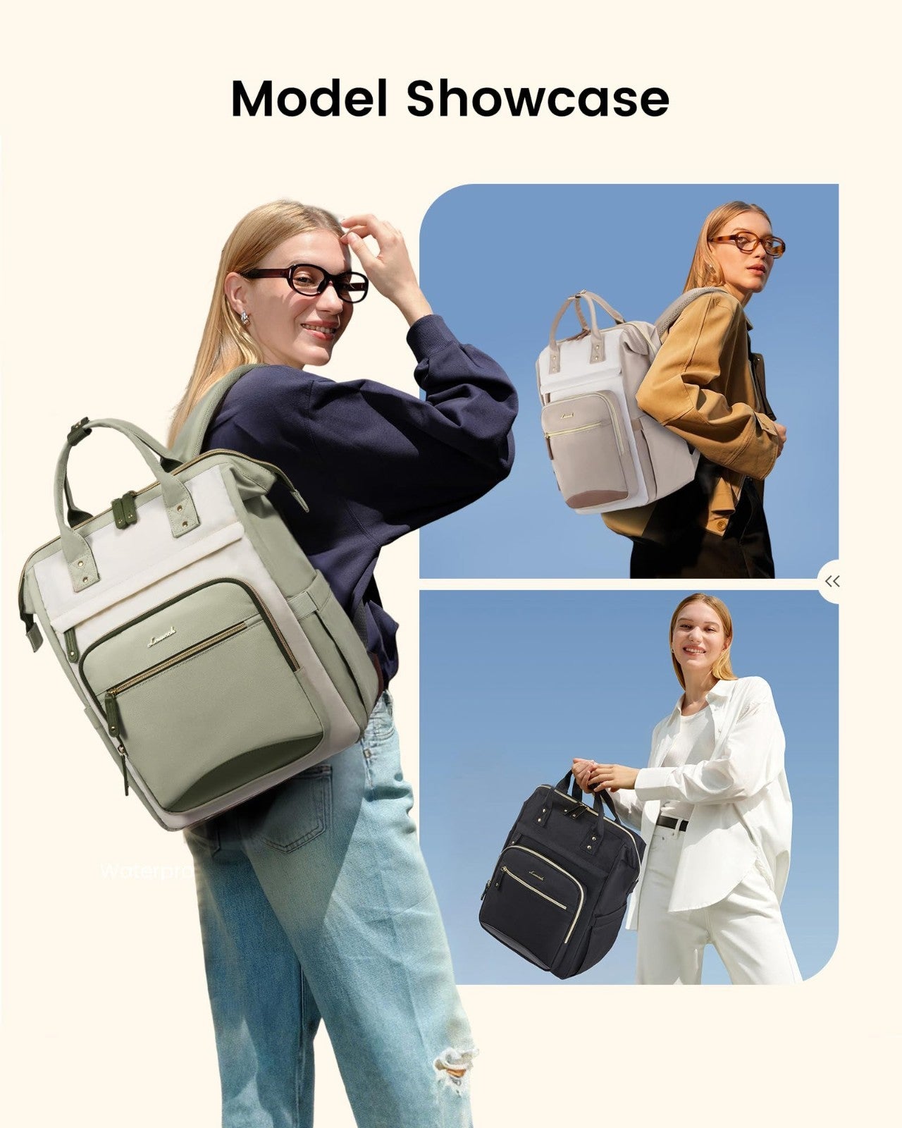Stylish Waterproof Laptop Backpack for Women, 15.6" Large Capacity Work Bag, Cup2